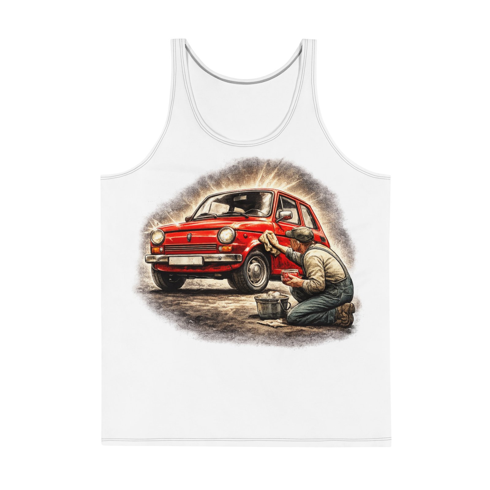 Męski tank top „Pielęgnacja klasyka” – koszulka bez rękawów dla miłośnika kultowych samochodów| Zarn.pl Męski tank top „Pielęgnacja klasyka” – koszulka bez rękawów dla miłośnika kultowych samochodów - obrazek 2
