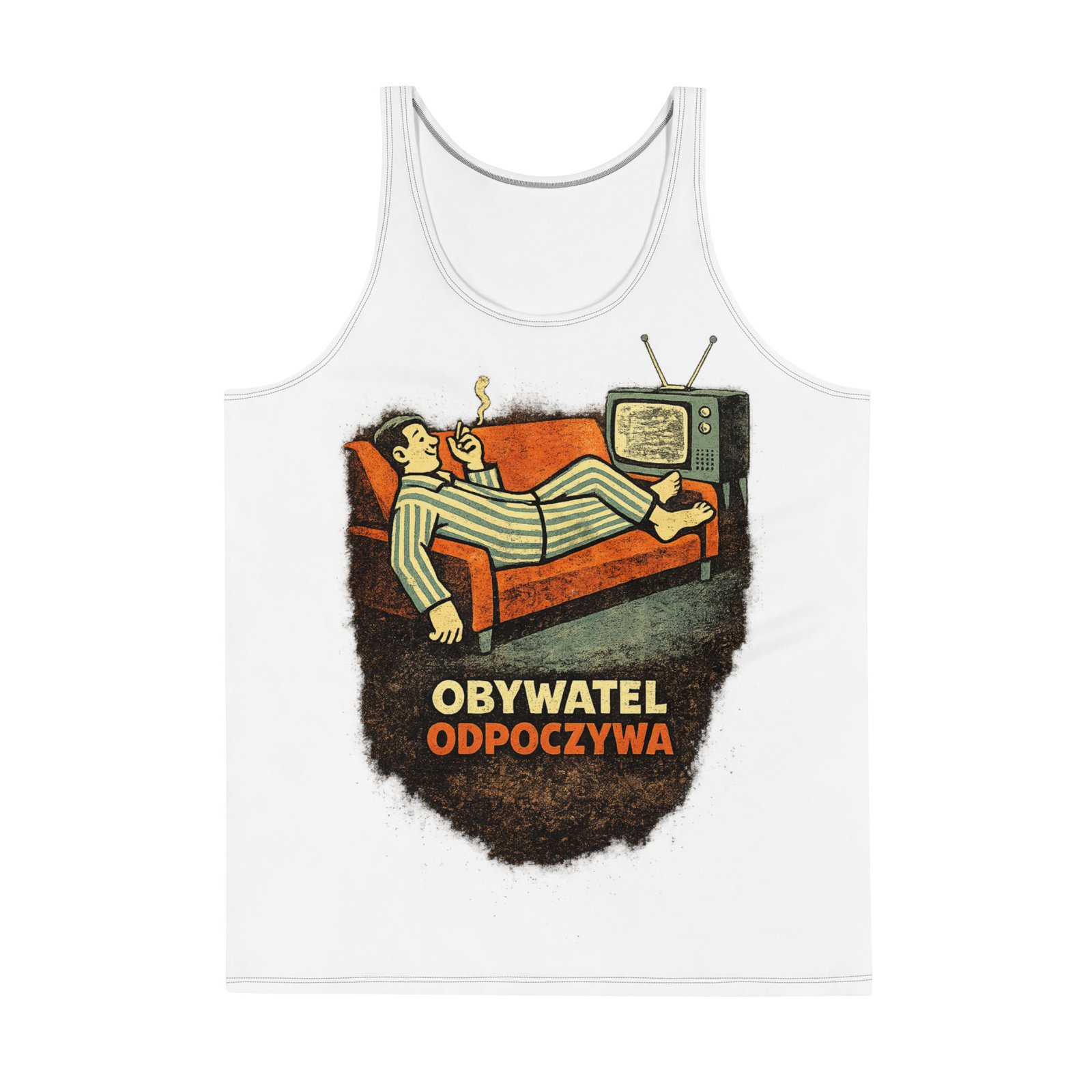 Męski tank top „Obywatel odpoczywa” – koszulka bez rękawów z humorystycznym nadrukiem retro| Zarn.pl Męski tank top „Obywatel odpoczywa” – koszulka bez rękawów z humorystycznym nadrukiem retro - obrazek 2