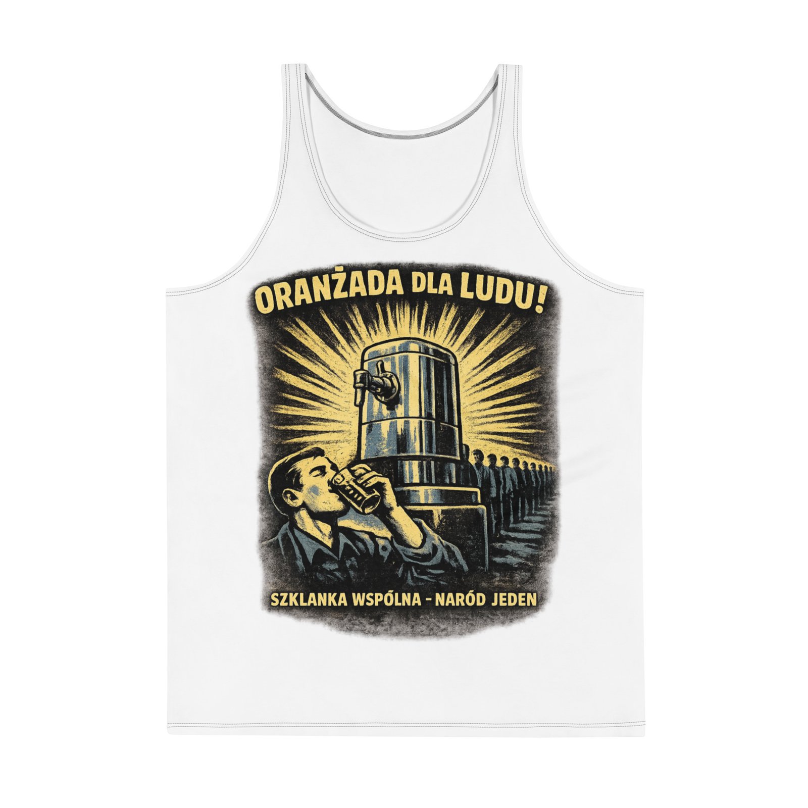 Męski tank top „Oranżada dla ludu!” – humorystyczna koszulka bez rękawów w stylu retro| Zarn.pl Męski tank top „Oranżada dla ludu!” – humorystyczna koszulka bez rękawów w stylu retro - obrazek 2