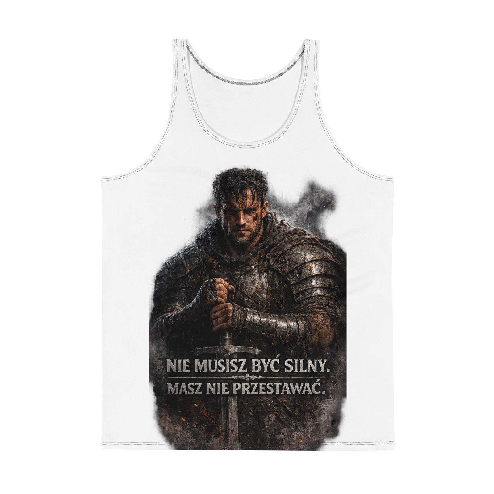 Męska koszulka bez rękawów „Nie musisz być silny. Masz nie przestawać.” – koszulka męska z motywacyjną grafiką wojownika| Zarn.pl Męska koszulka bez rękawów „Nie musisz być silny. Masz nie przestawać.” – koszulka męska z motywacyjną grafiką wojownika - obrazek 2