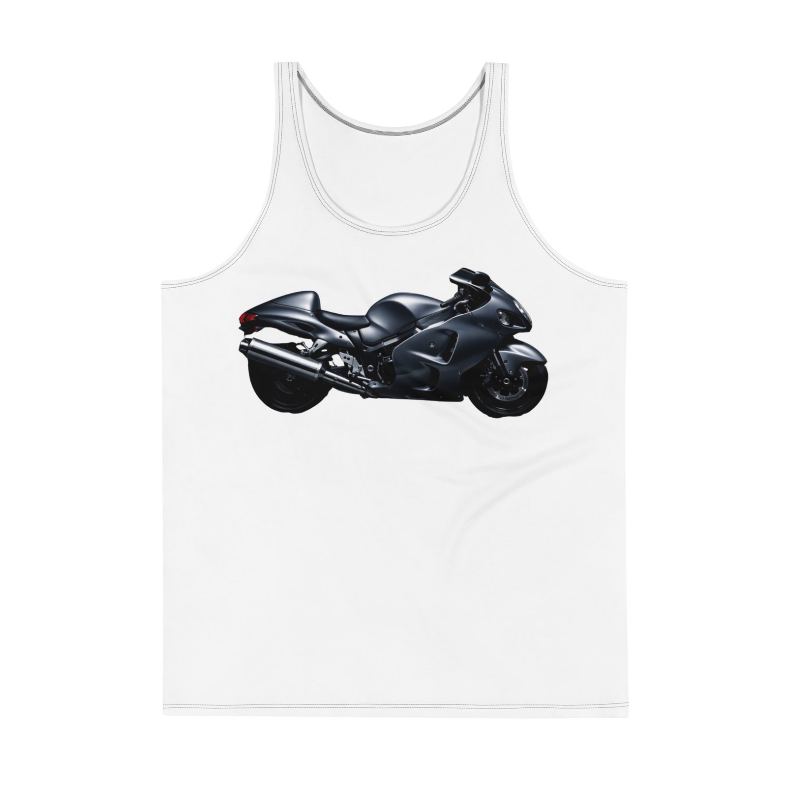 Męski tank top „Czarny Motocykl Sportowy” – koszulka męska bez rękawów z grafiką czarnego motocykla sportowego| Zarn.pl Męski tank top „Czarny Motocykl Sportowy” – koszulka męska bez rękawów z grafiką czarnego motocykla sportowego - obrazek 2
