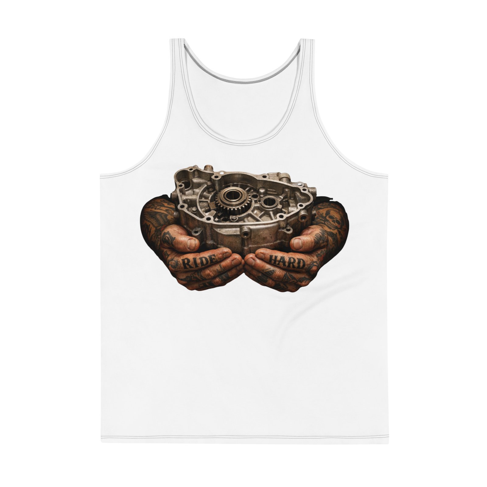 Męski tank top „Silnik w Dłoniach” – koszulka męska bez rękawów z grafiką części silnika| Zarn.pl Męski tank top „Silnik w Dłoniach” – koszulka męska bez rękawów z grafiką części silnika - obrazek 2