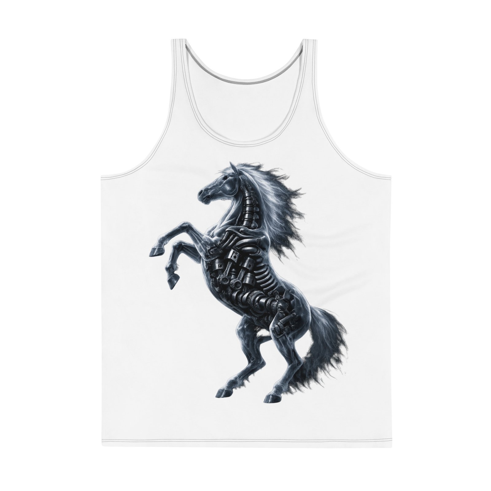 Męski tank top „Mechaniczny Rumak” – koszulka męska bez rękawów z grafiką mechanicznego konia| Zarn.pl Męski tank top „Mechaniczny Rumak” – koszulka męska bez rękawów z grafiką mechanicznego konia - obrazek 2