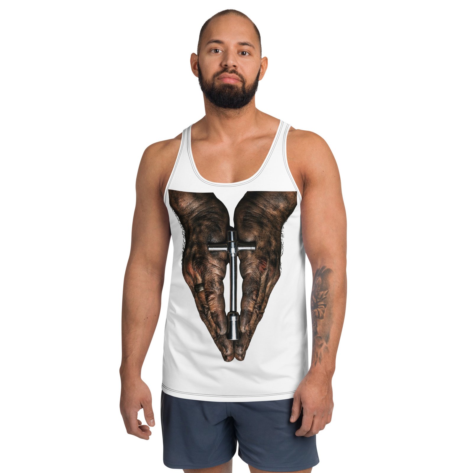 Męski tank top „Klucz Nasadowy” – koszulka męska bez rękawów z grafiką klucza nasadowego| Zarn.pl koszulka męska bez rękawów z grafiką klucza nasadowego