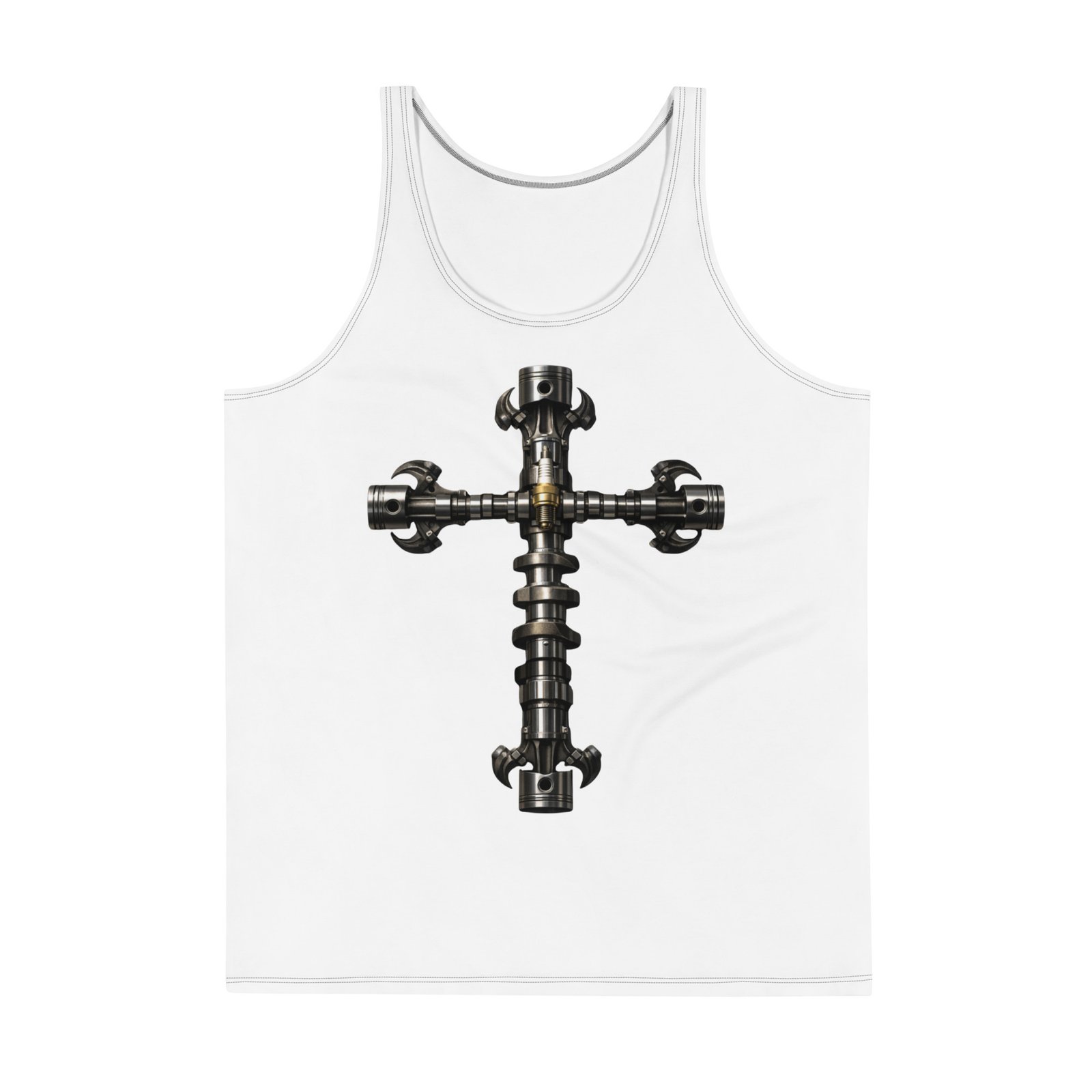 Męski tank top „Mechaniczny Krzyż” – koszulka męska bez rękawów z grafiką krzyża z wału korbowego| Zarn.pl Męski tank top „Mechaniczny Krzyż” – koszulka męska bez rękawów z grafiką krzyża z wału korbowego - obrazek 2