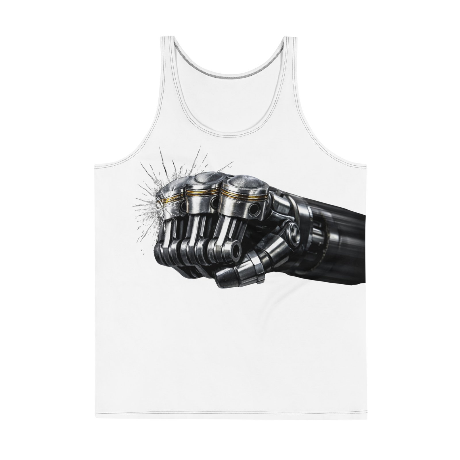 Męski tank top „Mechaniczna Pięść” – koszulka męska bez rękawów z grafiką pięści z tłoków silnika| Zarn.pl Męski tank top „Mechaniczna Pięść” – koszulka męska bez rękawów z grafiką pięści z tłoków silnika - obrazek 2