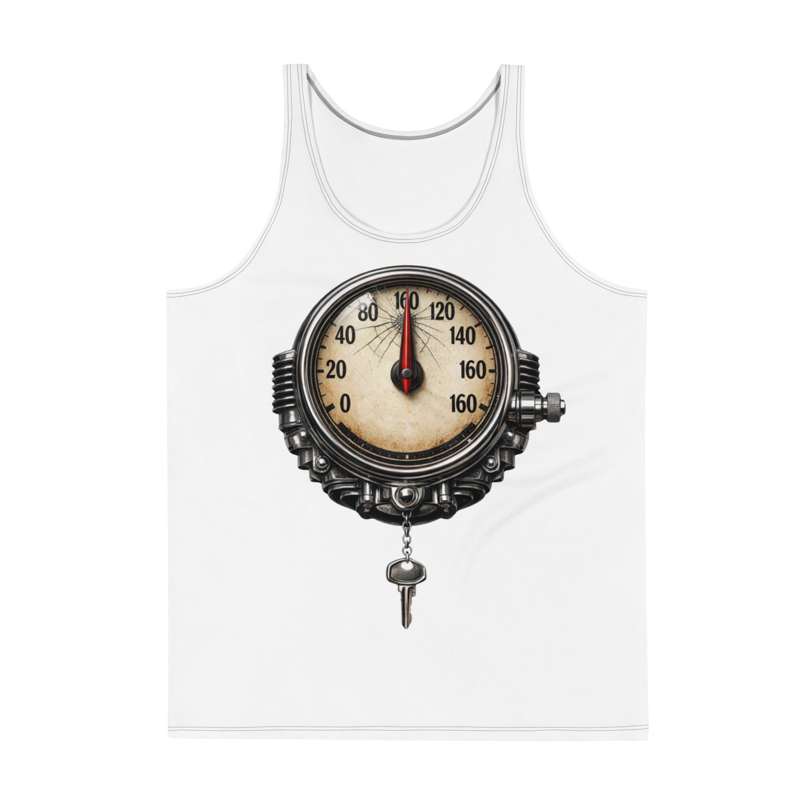 Męski tank top „Mechaniczny Prędkościomierz” – koszulka męska bez rękawów z grafiką prędkościomierza| Zarn.pl Męski tank top „Mechaniczny Prędkościomierz” – koszulka męska bez rękawów z grafiką prędkościomierza - obrazek 2