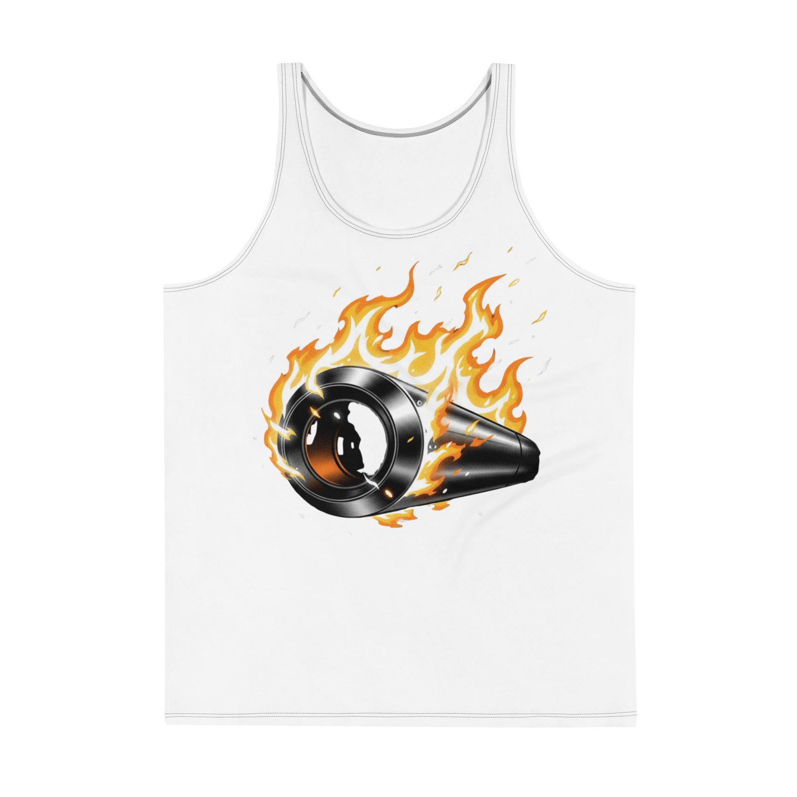 Męski tank top „Płonący Wydech Motocyklowy” – koszulka męska bez rękawów z grafiką płonącego wydechu motocyklowego| Zarn.pl Męski tank top „Płonący Wydech Motocyklowy” – koszulka męska bez rękawów z grafiką płonącego wydechu motocyklowego - obrazek 2