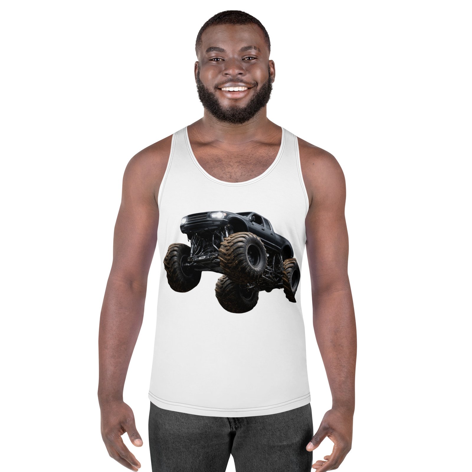 Męski tank top „Monster Truck” – koszulka męska bez rękawów z grafiką potężnego auta terenowego| Zarn.pl koszulka męska bez rękawów z grafiką Monster Trucka
