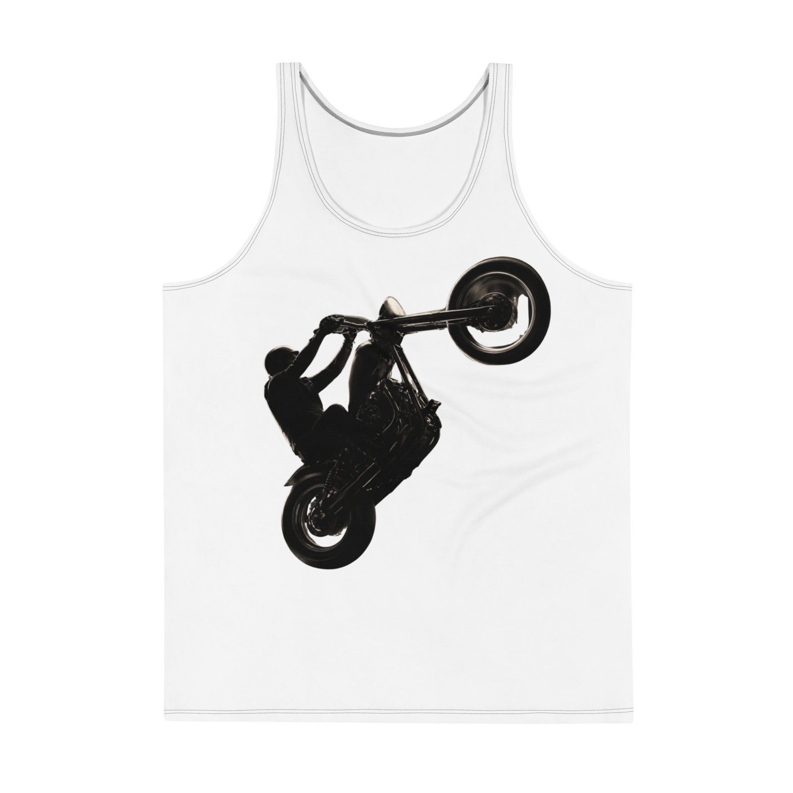 Męski tank top „Wheelie Power” – koszulka męska bez rękawów z grafiką motocykla na jednym kole| Zarn.pl Męski tank top „Wheelie Power” – koszulka męska bez rękawów z grafiką motocykla na jednym kole - obrazek 2