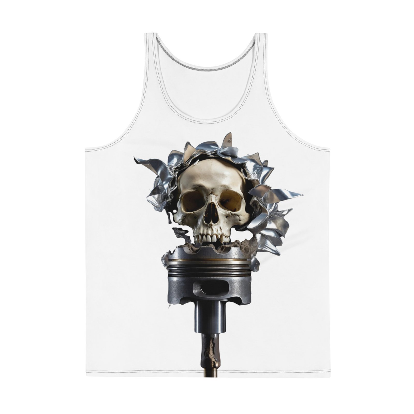 Męski tank top „Mechaniczna Czaszka” – koszulka męska bez rękawów z grafiką czaszki na tłoku silnika| Zarn.pl Męski tank top „Mechaniczna Czaszka” – koszulka męska bez rękawów z grafiką czaszki na tłoku silnika - obrazek 2