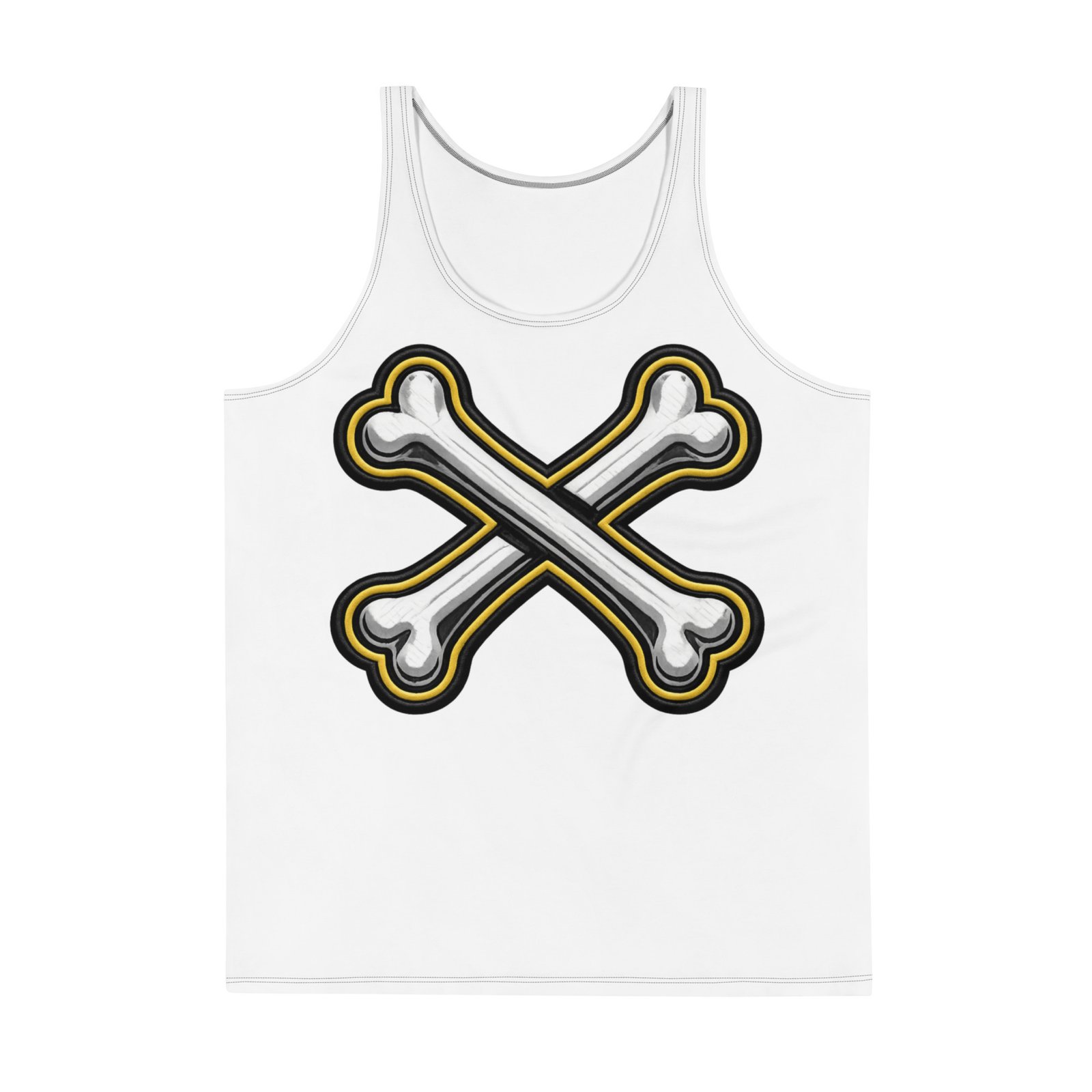 Męski tank top z grafiką skrzyżowanych kości – biała koszulka bez rękawów w stylu pirate| Zarn.pl Męski tank top z grafiką skrzyżowanych kości – biała koszulka bez rękawów w stylu pirate - obrazek 2