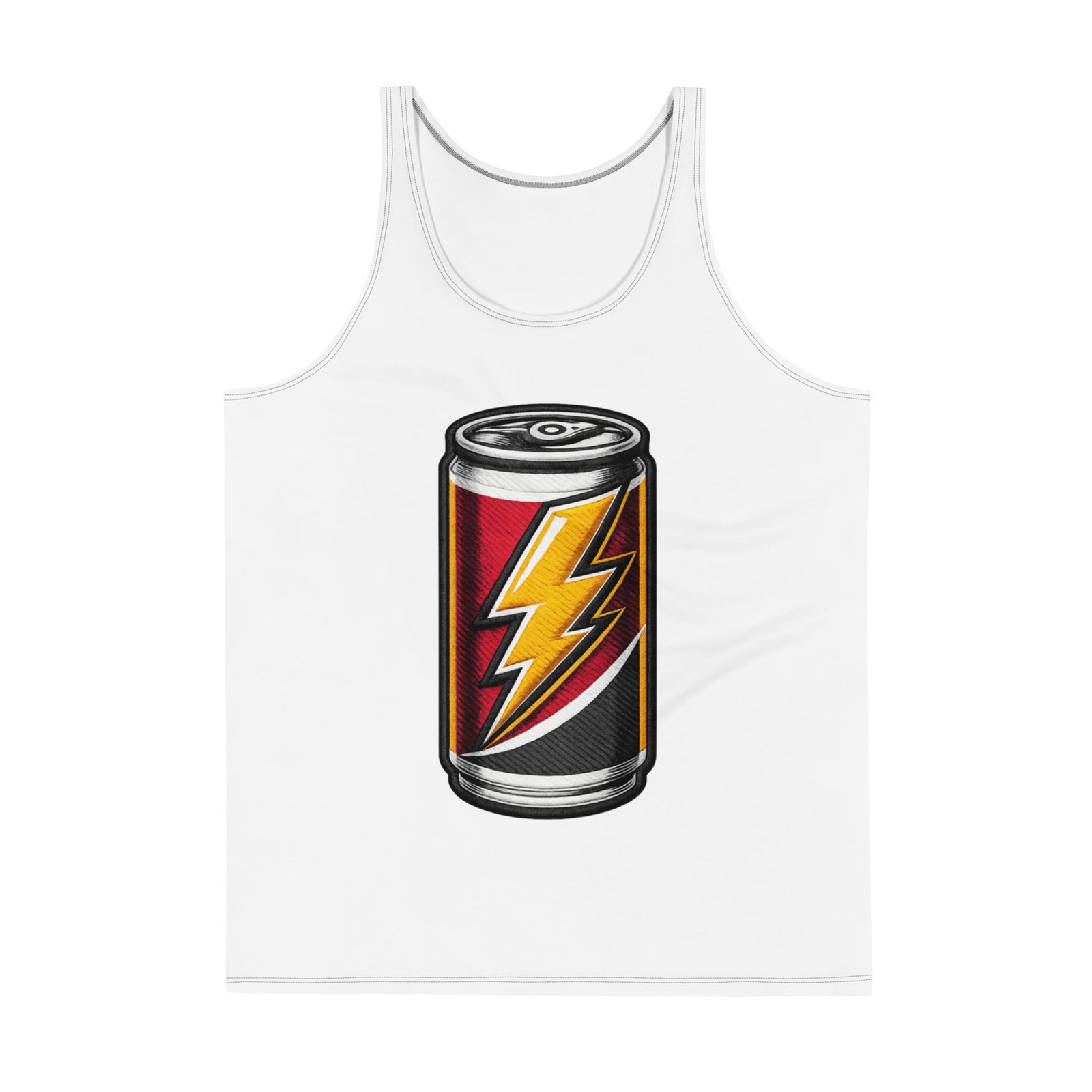 Męski tank top z grafiką puszki napoju energetycznego – biała koszulka bez rękawów dla fanów energii| Zarn.pl Męski tank top z grafiką puszki napoju energetycznego – biała koszulka bez rękawów dla fanów energii - obrazek 2