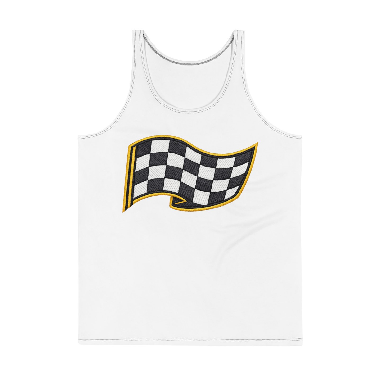 Męski tank top z flagą w szachownicę – koszulka męska bez rękawów z grafiką flagi wyścigowej| Zarn.pl Męski tank top z flagą w szachownicę – koszulka męska bez rękawów z grafiką flagi wyścigowej - obrazek 2