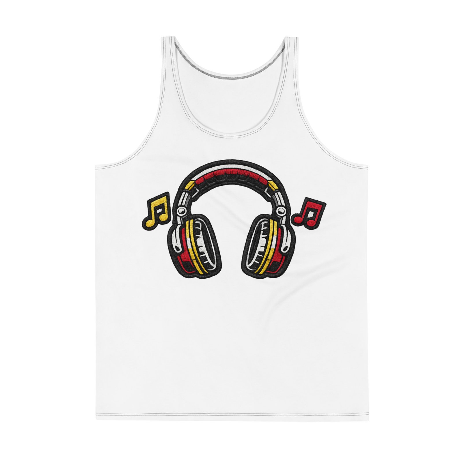 Męski tank top z grafiką słuchawek i nut muzycznych – koszulka bez rękawów dla miłośników muzyki| Zarn.pl Męski tank top z grafiką słuchawek i nut muzycznych – koszulka bez rękawów dla miłośników muzyki - obrazek 2