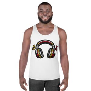męski tank top z grafiką słuchawek i nut muzycznych