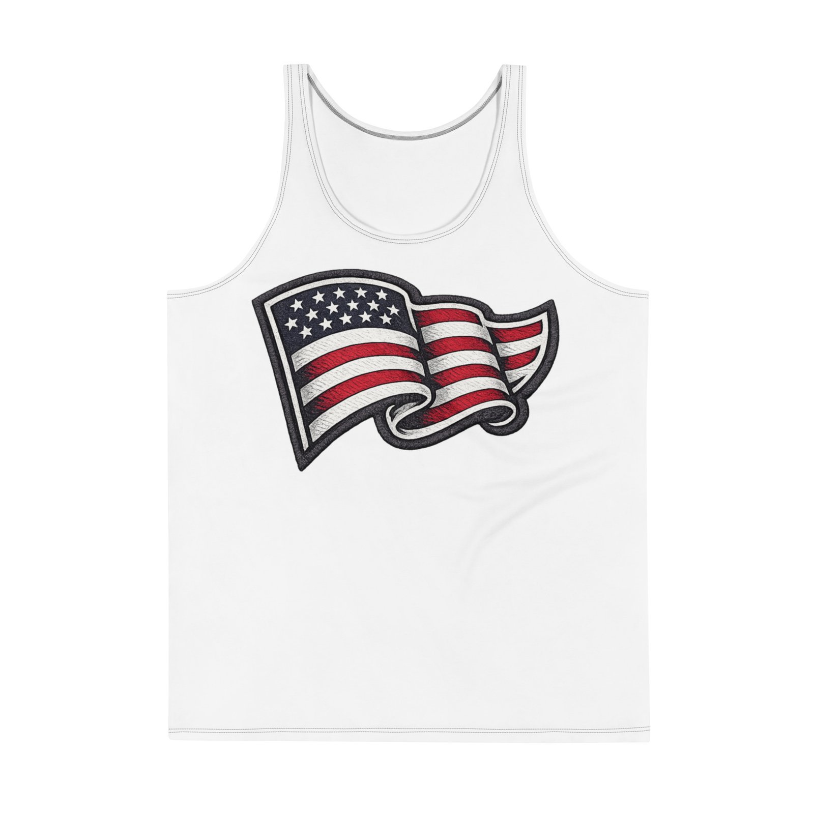 Męski tank top z grafiką falującej flagi USA – koszulka bez rękawów| Zarn.pl Męski tank top z grafiką falującej flagi USA – koszulka bez rękawów - obrazek 2