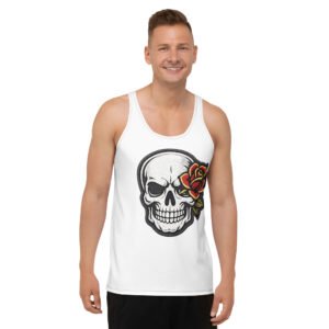 męski tank top z grafiką czaszki i czerwonej róży