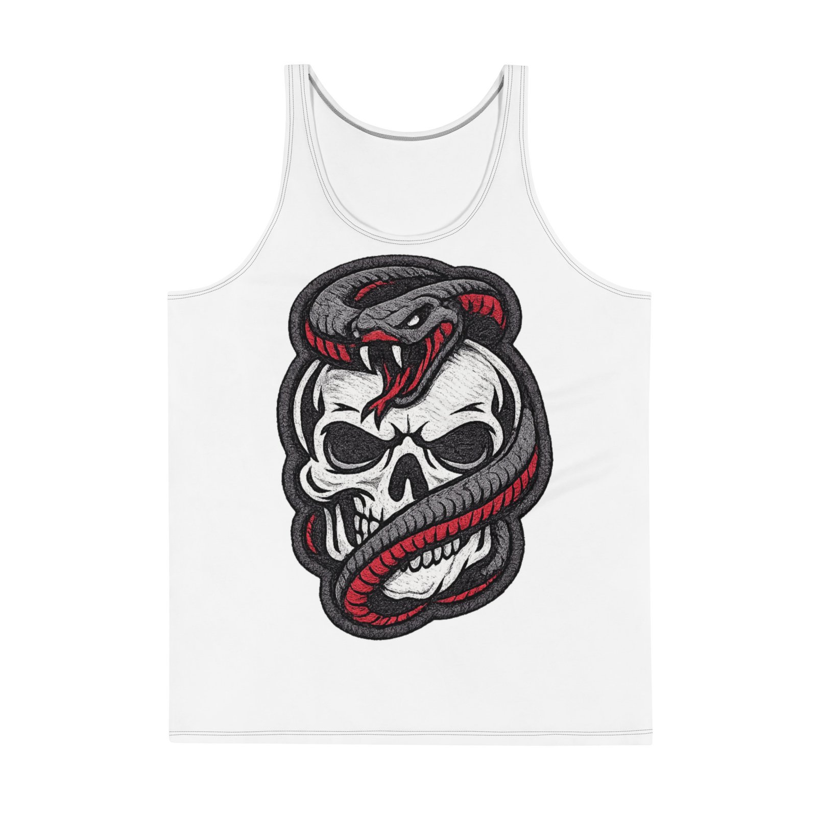 Męski tank top z czaszką i wężem – koszulka męska bez rękawów z grafiką czaszki oplecionej przez węża| Zarn.pl Męski tank top z czaszką i wężem – koszulka męska bez rękawów z grafiką czaszki oplecionej przez węża - obrazek 2
