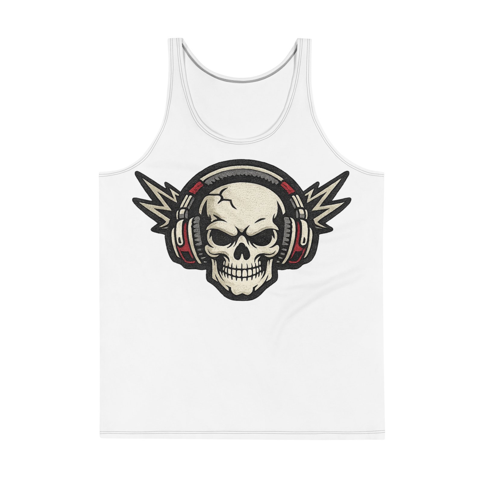 Męski tank top z grafiką czaszki w słuchawkach – koszulka męska bez rękawów z czaszką w słuchawkach| Zarn.pl Męski tank top z grafiką czaszki w słuchawkach – koszulka męska bez rękawów z czaszką w słuchawkach - obrazek 2