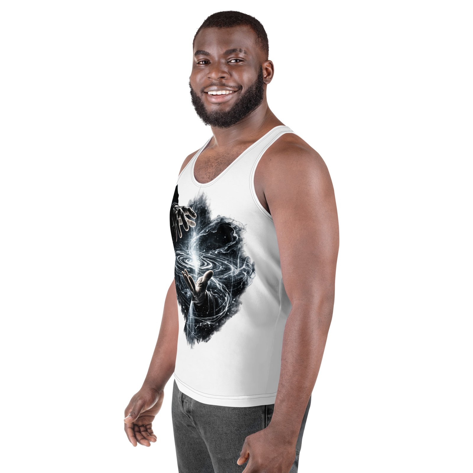 Męski tank top artystyczny „Źródło Energii” – koszulka męska bez rękawów z grafiką kosmicznej energii| Zarn.pl Męski tank top artystyczny „Źródło Energii” – koszulka męska bez rękawów z grafiką kosmicznej energii - obrazek 5