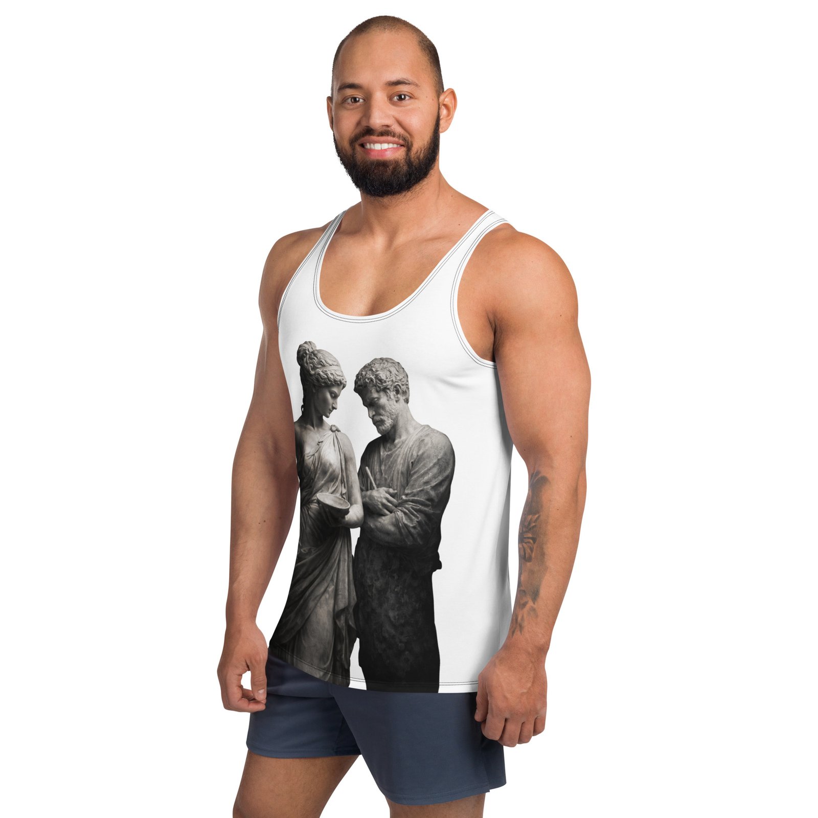 Męski tank top „Antyczny Dialog” – koszulka męska bez rękawów z grafiką klasycznych rzeźb| Zarn.pl Męski tank top „Antyczny Dialog” – koszulka męska bez rękawów z grafiką klasycznych rzeźb - obrazek 5