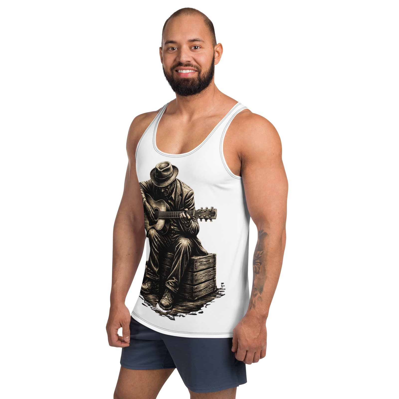 Męska koszulka bez rękawów „Blues Guitar” – koszulka męska z gitarzystą bluesowym| Zarn.pl Męska koszulka bez rękawów „Blues Guitar” – koszulka męska z gitarzystą bluesowym - obrazek 5