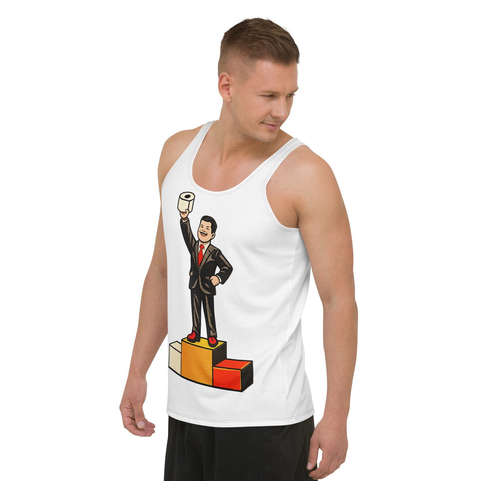 Męski tank top „Papier toaletowy zwycięzcy” – męska koszulka bez rękawów PRL z humorystyczną grafiką| Zarn.pl Męski tank top „Papier toaletowy zwycięzcy” – męska koszulka bez rękawów PRL z humorystyczną grafiką - obrazek 5