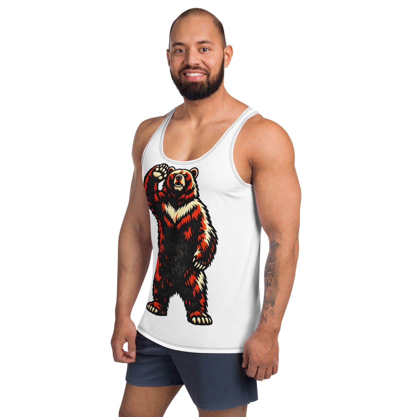 Męski tank top „Niedźwiedź machający łapą” – męska koszulka bez rękawów PRL z grafiką misia| Zarn.pl Męski tank top „Niedźwiedź machający łapą” – męska koszulka bez rękawów PRL z grafiką misia - obrazek 5