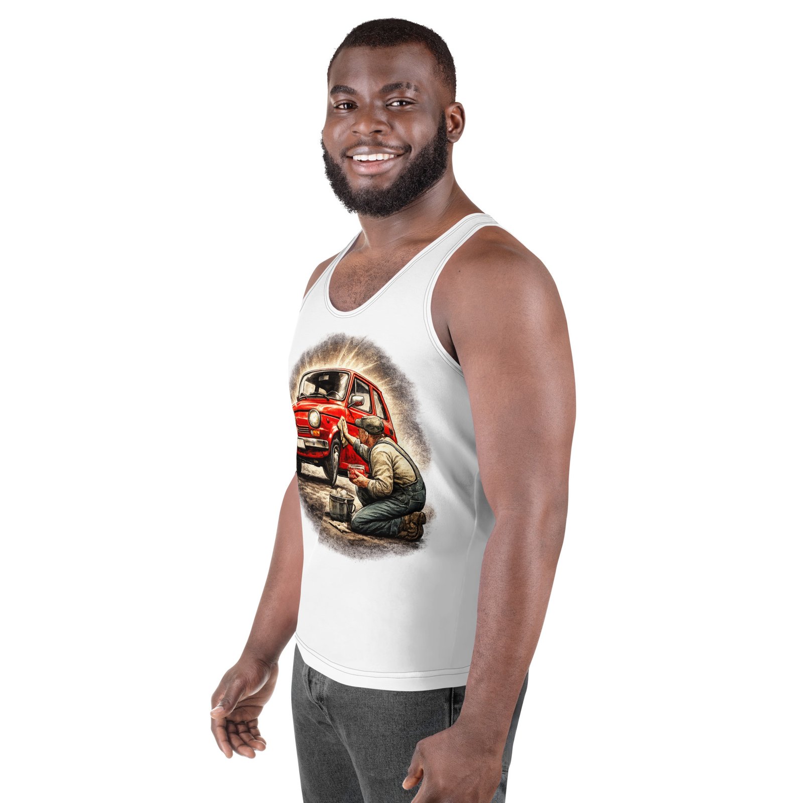 Męski tank top „Pielęgnacja klasyka” – koszulka bez rękawów dla miłośnika kultowych samochodów| Zarn.pl Męski tank top „Pielęgnacja klasyka” – koszulka bez rękawów dla miłośnika kultowych samochodów - obrazek 5
