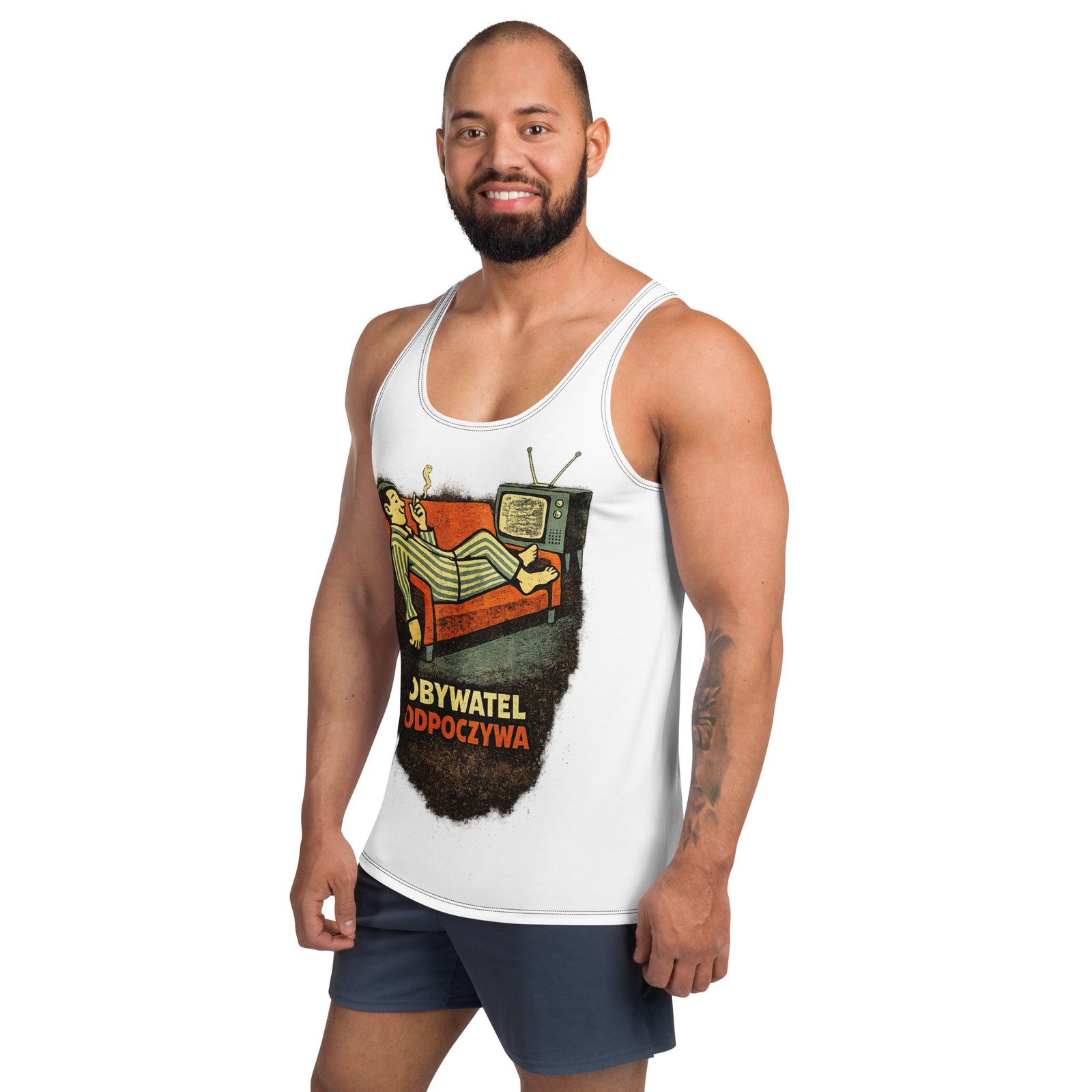 Męski tank top „Obywatel odpoczywa” – koszulka bez rękawów z humorystycznym nadrukiem retro| Zarn.pl Męski tank top „Obywatel odpoczywa” – koszulka bez rękawów z humorystycznym nadrukiem retro - obrazek 5