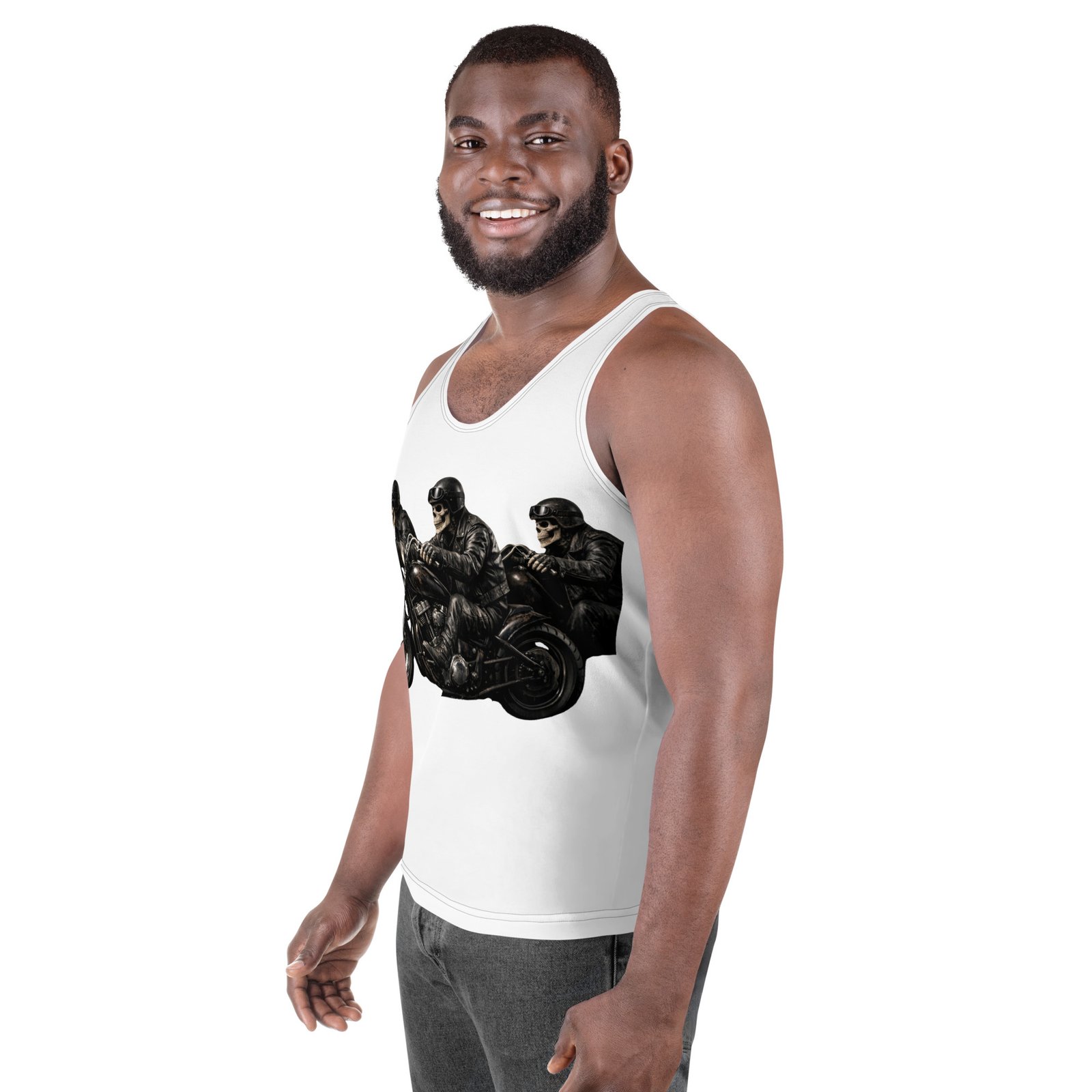 Męski tank top „Szkielet Motocyklista” – koszulka męska bez rękawów z grafiką szkieletu jadącego na motocyklu| Zarn.pl Męski tank top „Szkielet Motocyklista” – koszulka męska bez rękawów z grafiką szkieletu jadącego na motocyklu - obrazek 5