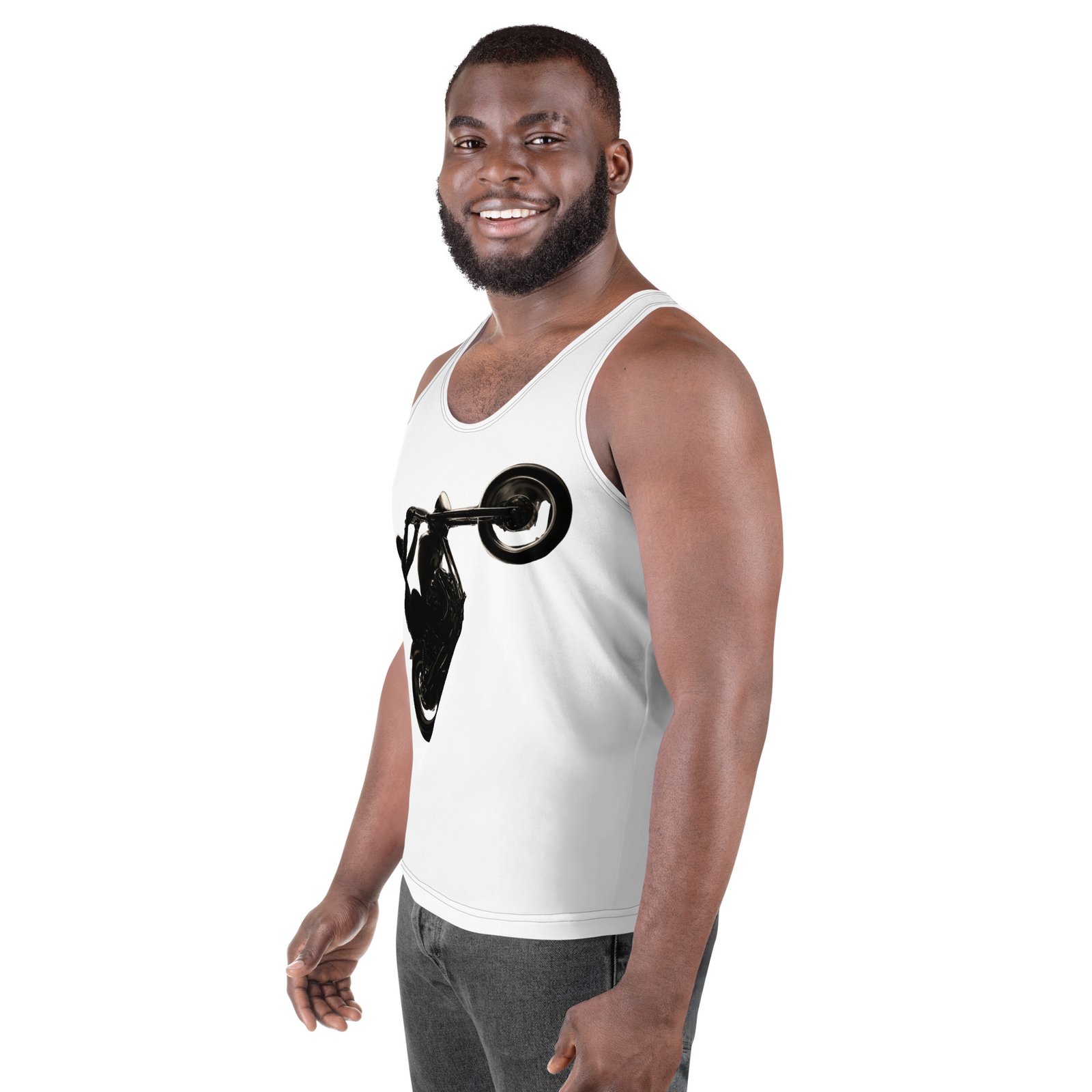 Męski tank top „Wheelie Power” – koszulka męska bez rękawów z grafiką motocykla na jednym kole| Zarn.pl Męski tank top „Wheelie Power” – koszulka męska bez rękawów z grafiką motocykla na jednym kole - obrazek 5