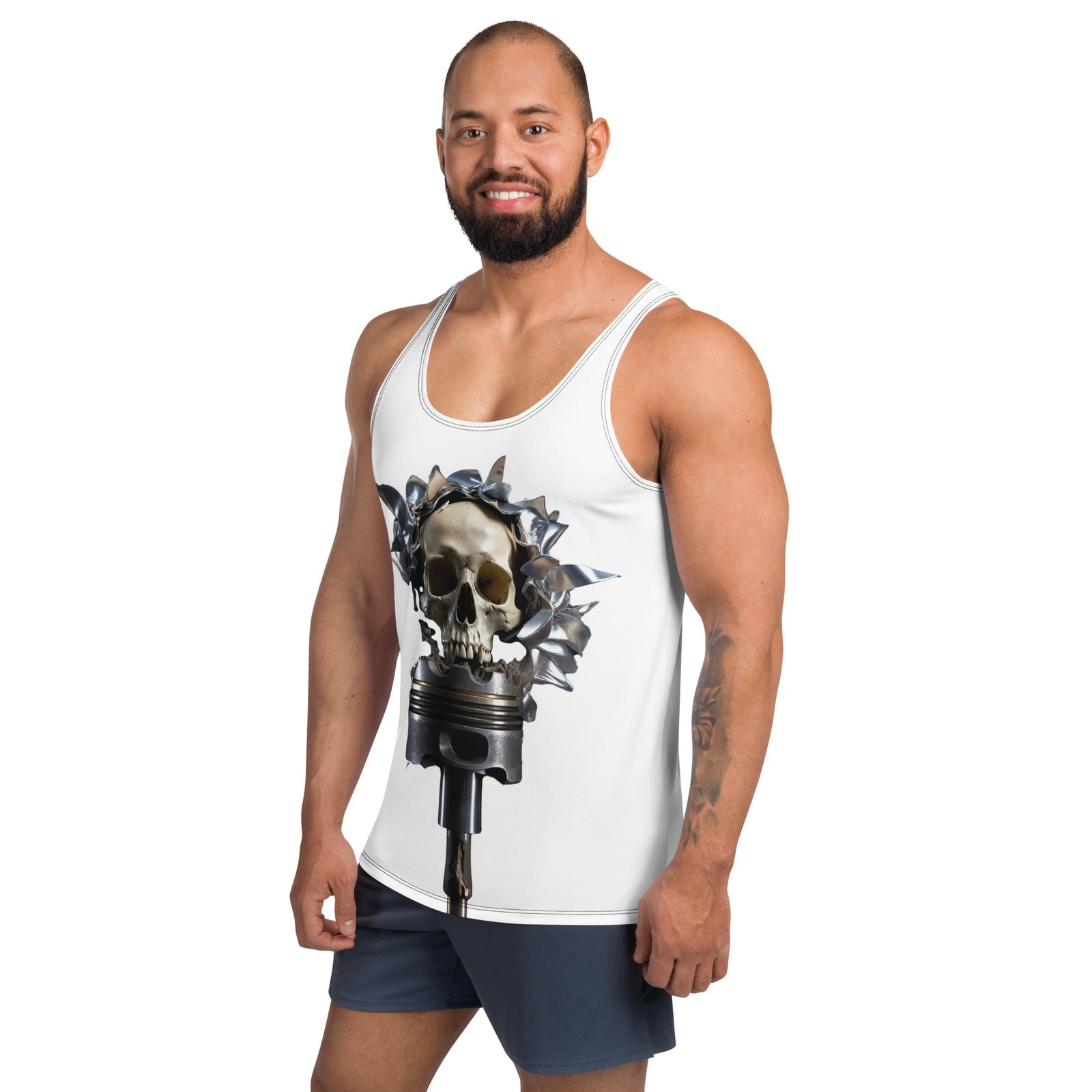 Męski tank top „Mechaniczna Czaszka” – koszulka męska bez rękawów z grafiką czaszki na tłoku silnika| Zarn.pl Męski tank top „Mechaniczna Czaszka” – koszulka męska bez rękawów z grafiką czaszki na tłoku silnika - obrazek 5