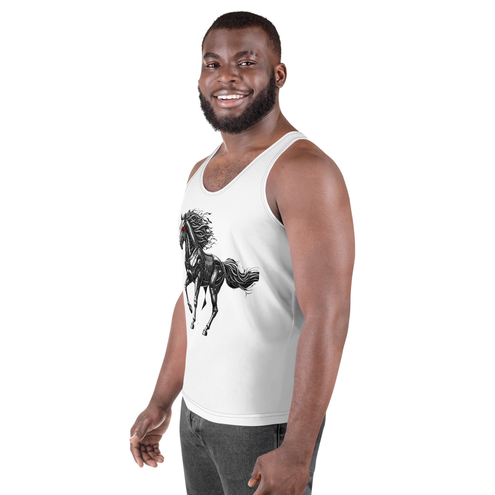 Męski tank top z grafiką mechanicznego konia – koszulka męska auto moto cyber koń| Zarn.pl Męski tank top z grafiką mechanicznego konia – koszulka męska auto moto cyber koń - obrazek 5