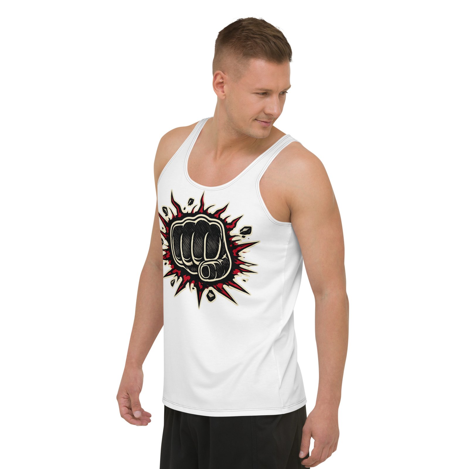 Męski tank top z grafiką pięści – koszulka męska bez rękawów z dynamiczną grafiką pięści| Zarn.pl Męski tank top z grafiką pięści – koszulka męska bez rękawów z dynamiczną grafiką pięści - obrazek 5