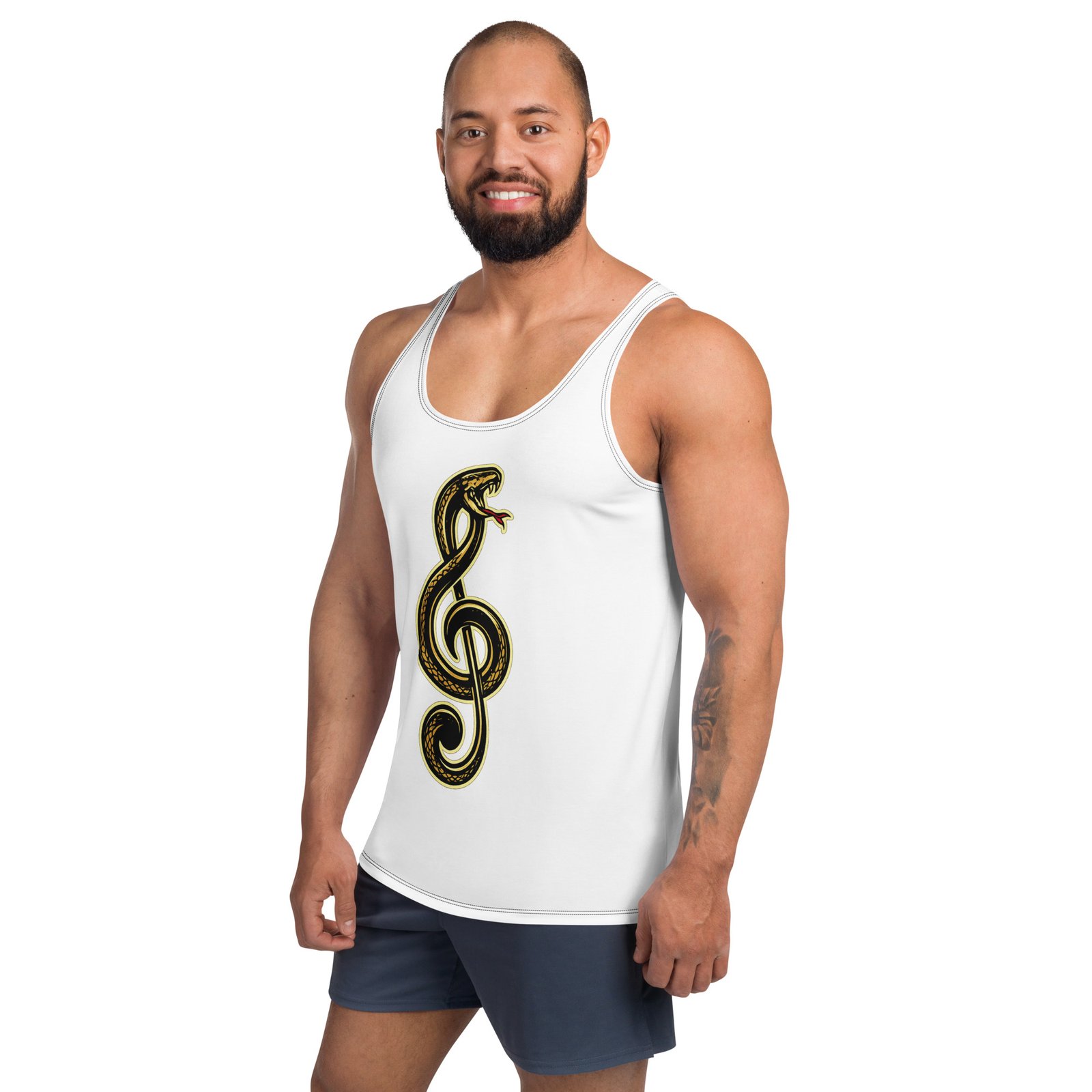 Męski tank top z kluczem wiolinowym i wężem – koszulka męska bez rękawów z grafiką klucza wiolinowego i węża| Zarn.pl Męski tank top z kluczem wiolinowym i wężem – koszulka męska bez rękawów z grafiką klucza wiolinowego i węża - obrazek 5