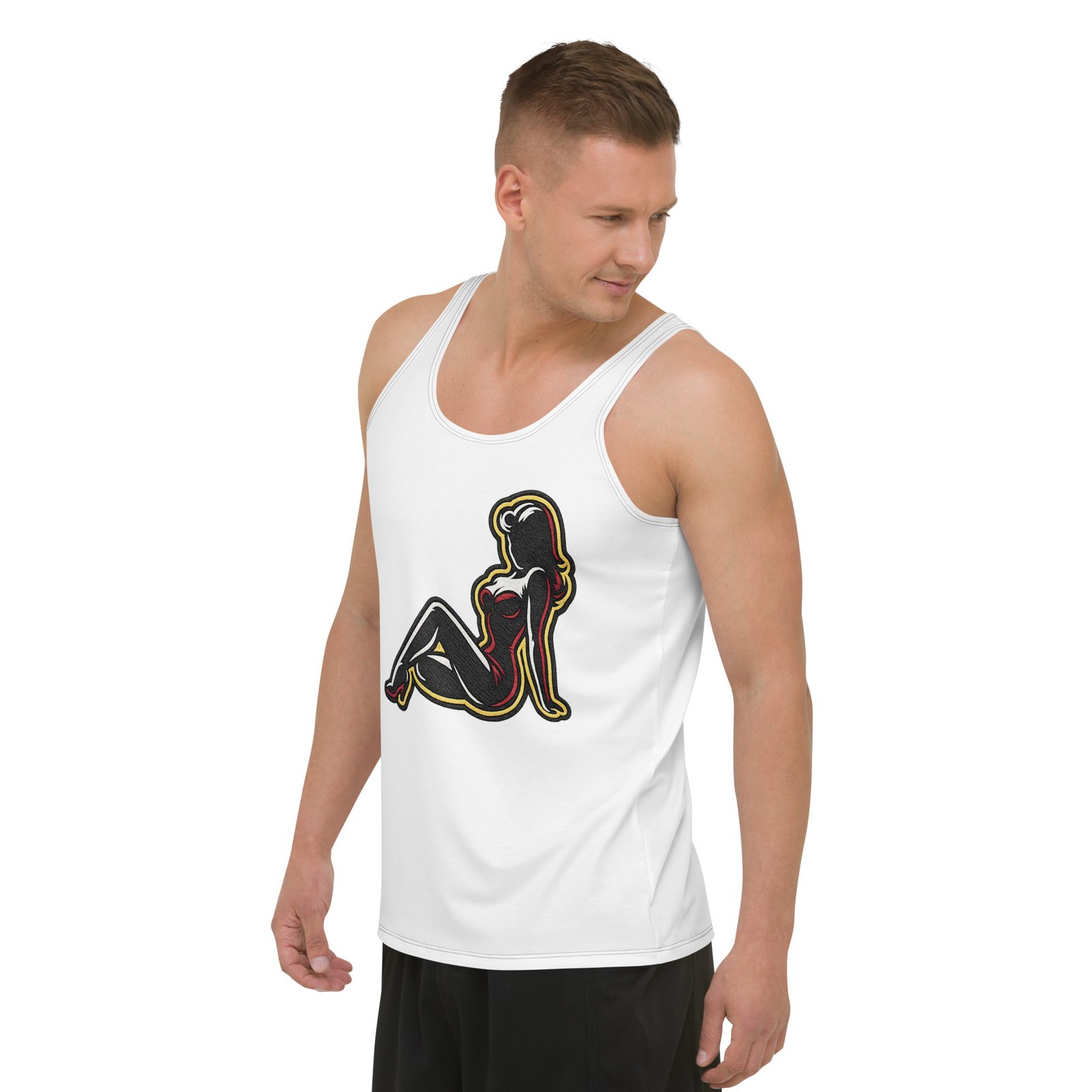 Męski tank top z grafiką siedzącej kobiety – koszulka męska bez rękawów z grafiką kobiecej sylwetki| Zarn.pl Męski tank top z grafiką siedzącej kobiety – koszulka męska bez rękawów z grafiką kobiecej sylwetki - obrazek 5