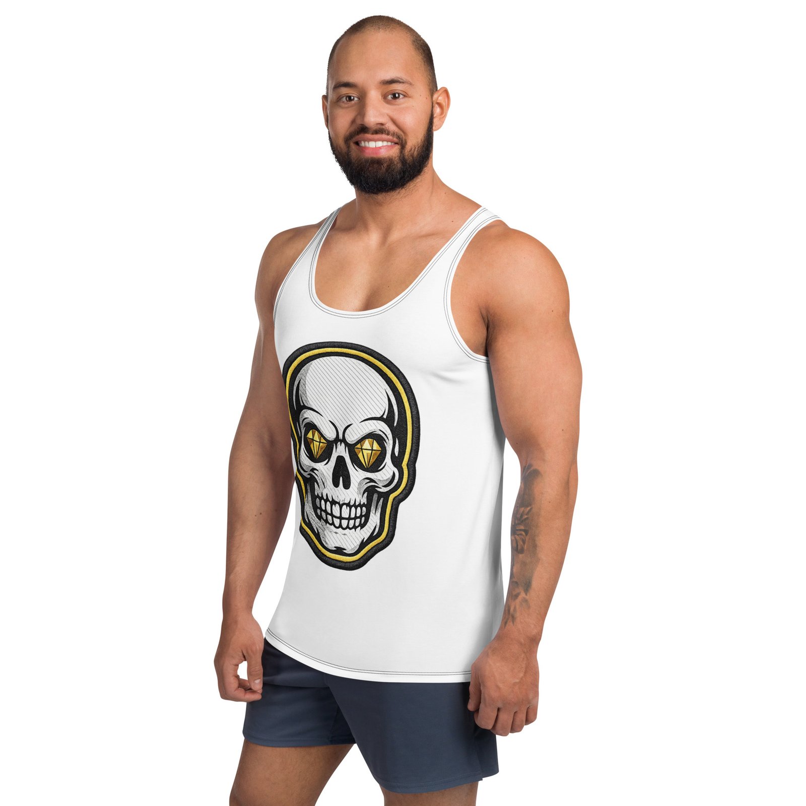 Męski tank top z czaszką i diamentowymi oczami – koszulka męska bez rękawów z grafiką czaszki| Zarn.pl Męski tank top z czaszką i diamentowymi oczami – koszulka męska bez rękawów z grafiką czaszki - obrazek 5