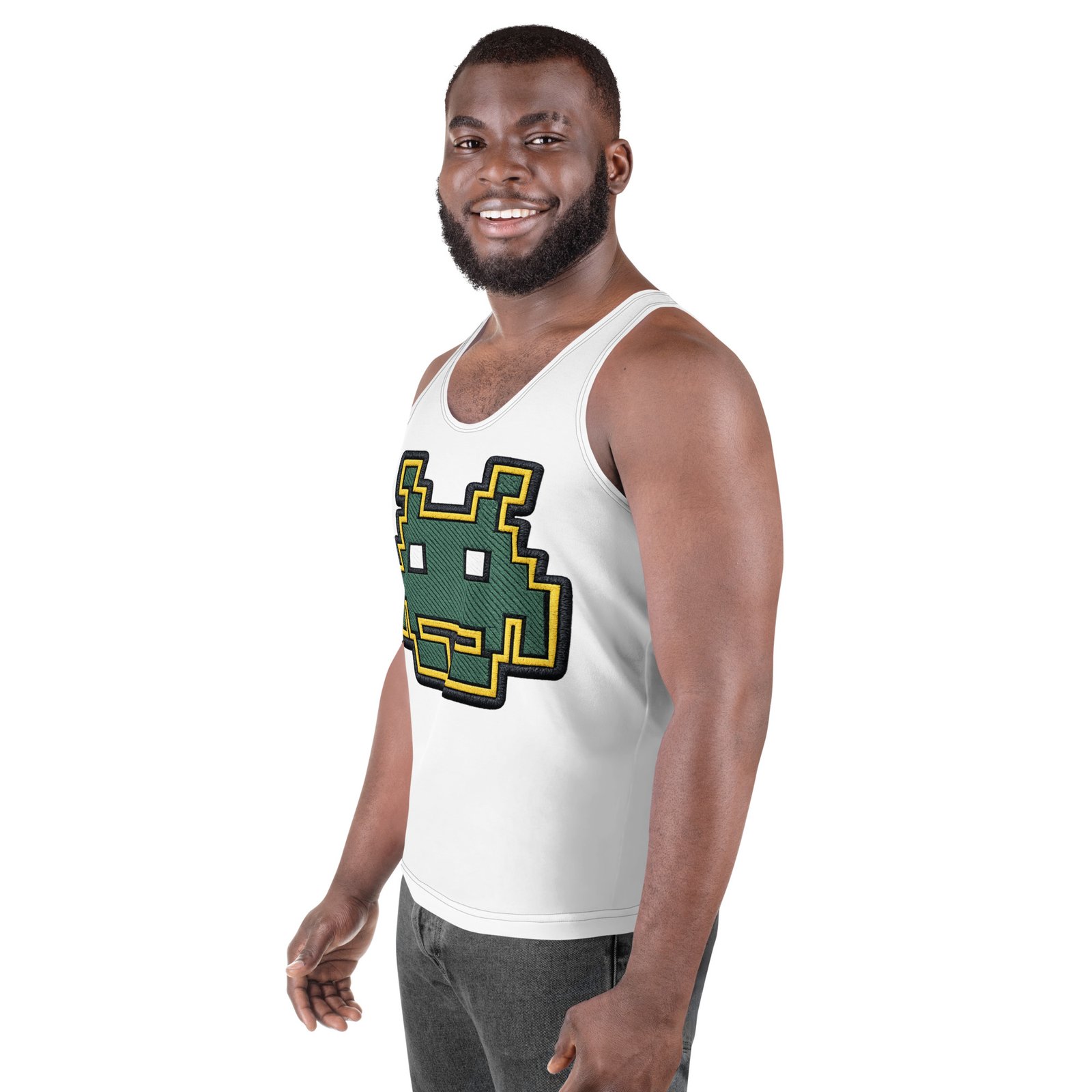 Męski tank top z pikselowym kosmitą – koszulka męska bez rękawów z grafiką retro arcade| Zarn.pl Męski tank top z pikselowym kosmitą – koszulka męska bez rękawów z grafiką retro arcade - obrazek 5