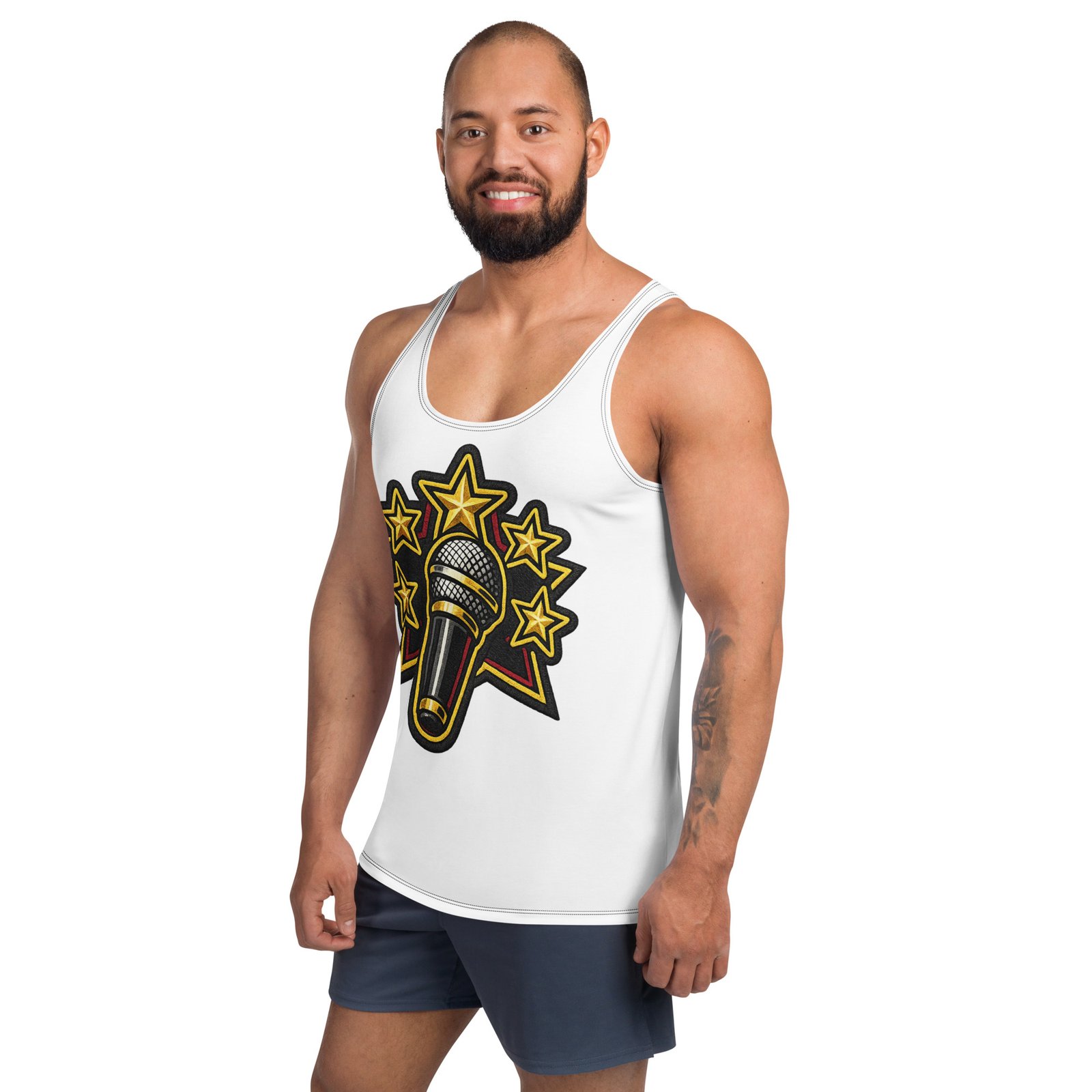 Męski tank top z mikrofonem – koszulka męska bez rękawów z grafiką mikrofonu| Zarn.pl Męski tank top z mikrofonem – koszulka męska bez rękawów z grafiką mikrofonu - obrazek 5