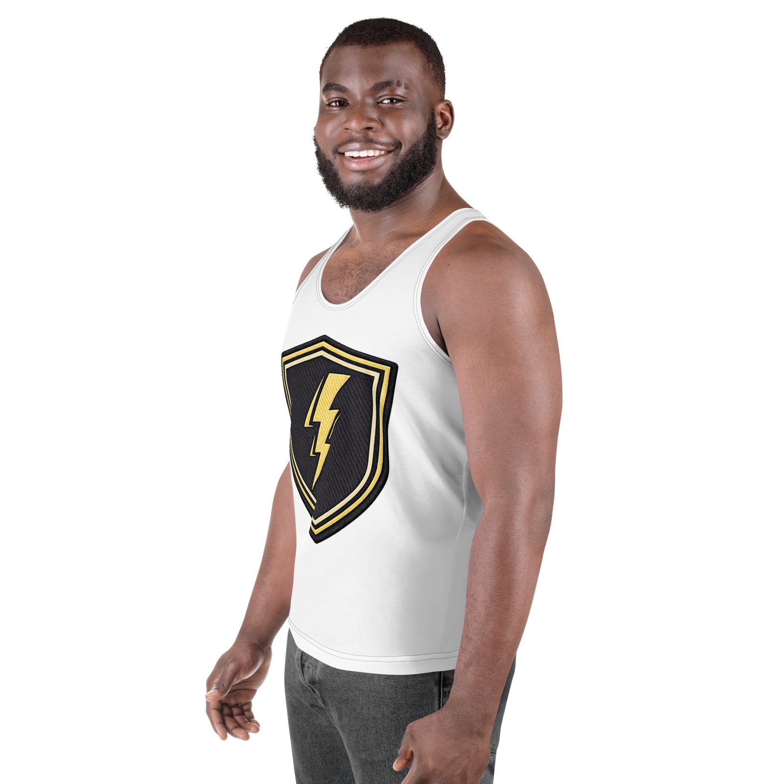 Męski tank top z tarczą i błyskawicą – koszulka męska bez rękawów z symbolem energii| Zarn.pl Męski tank top z tarczą i błyskawicą – koszulka męska bez rękawów z symbolem energii - obrazek 5