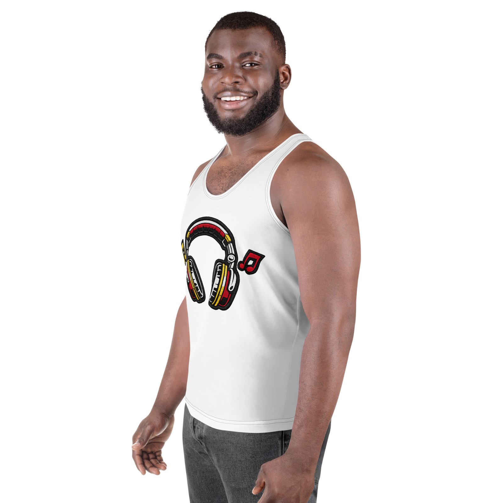 Męski tank top z grafiką słuchawek i nut muzycznych – koszulka bez rękawów dla miłośników muzyki| Zarn.pl Męski tank top z grafiką słuchawek i nut muzycznych – koszulka bez rękawów dla miłośników muzyki - obrazek 5