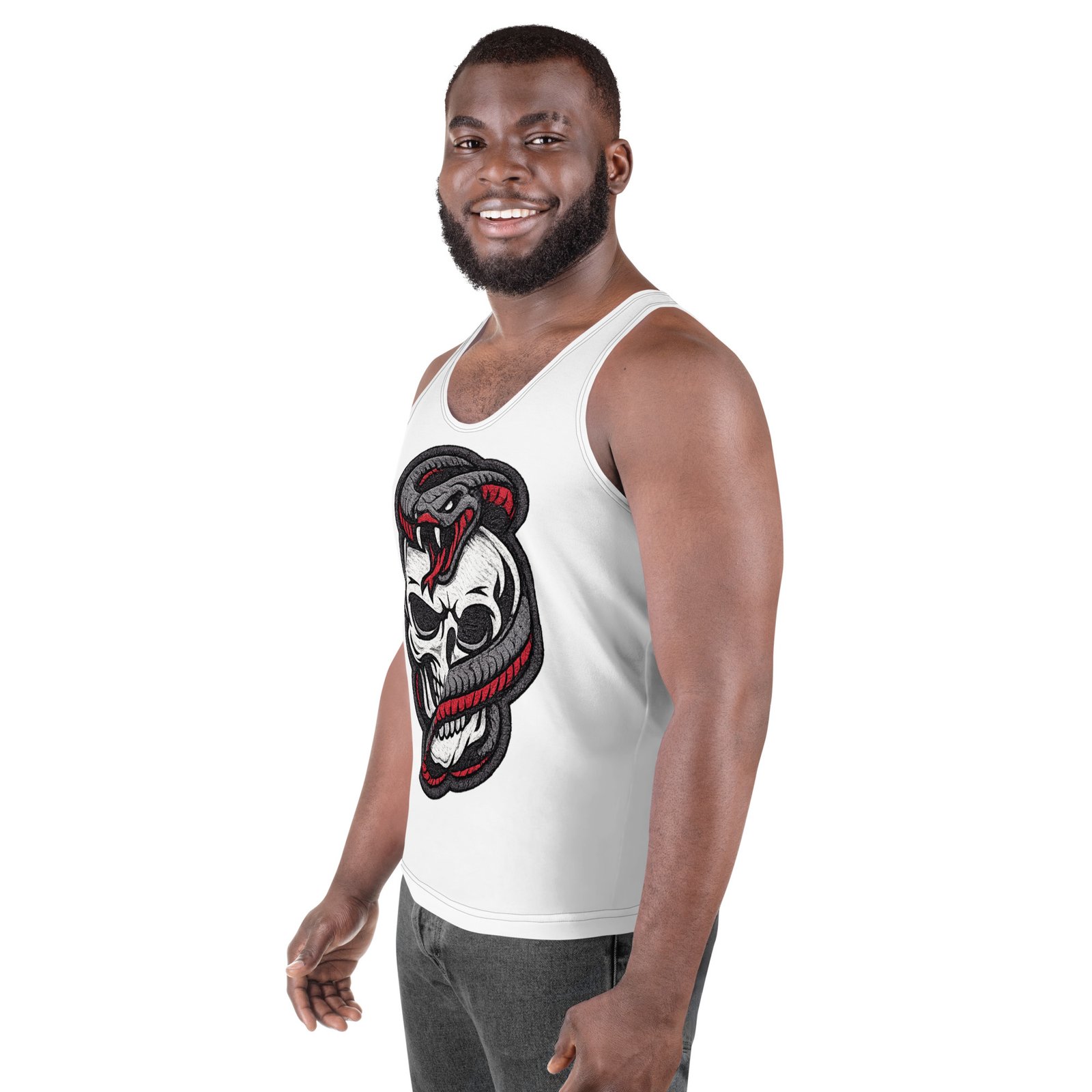 Męski tank top z czaszką i wężem – koszulka męska bez rękawów z grafiką czaszki oplecionej przez węża| Zarn.pl Męski tank top z czaszką i wężem – koszulka męska bez rękawów z grafiką czaszki oplecionej przez węża - obrazek 5