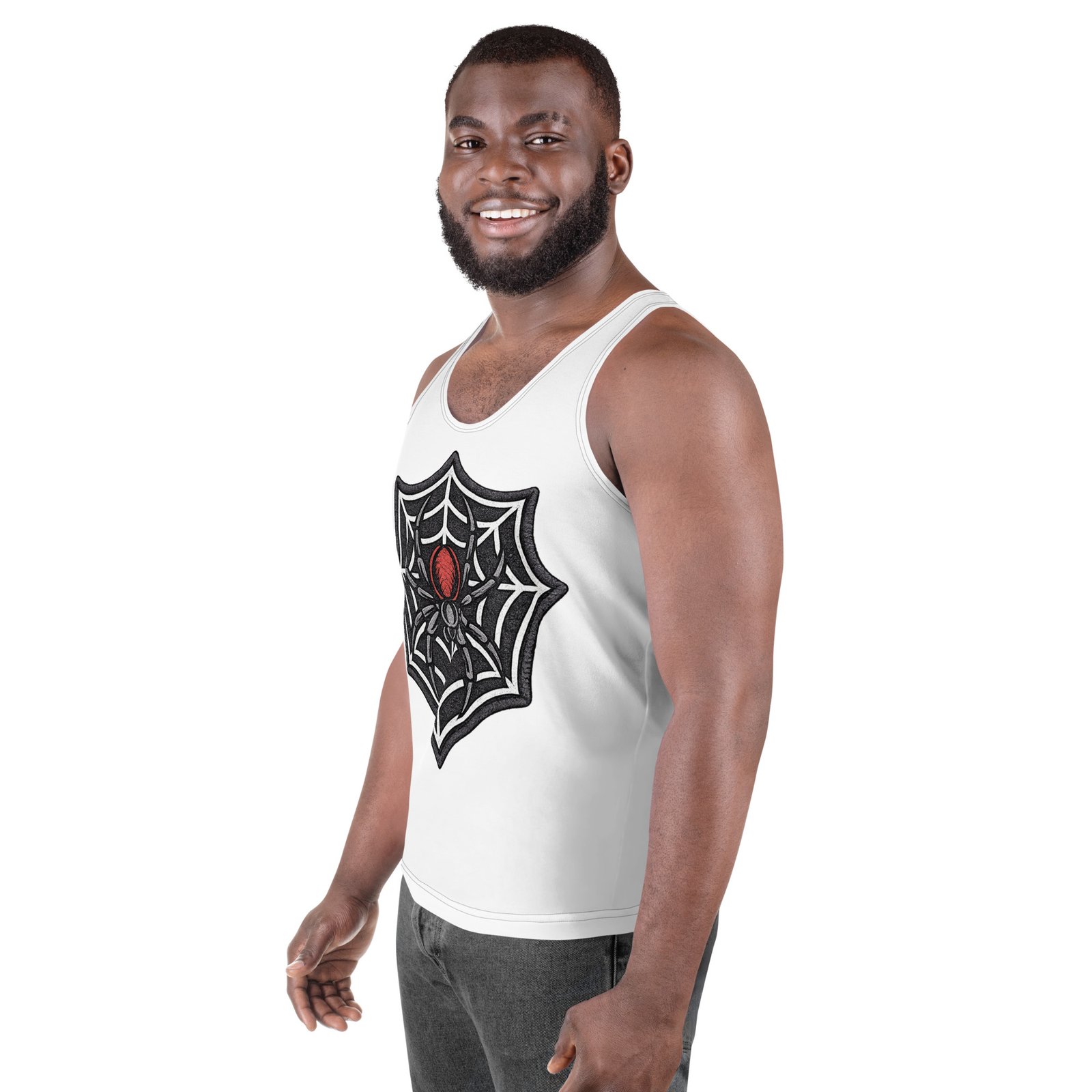 Męski tank top z pająkiem w pajęczynie – koszulka męska bez rękawów z grafiką pająka w pajęczynie| Zarn.pl Męski tank top z pająkiem w pajęczynie – koszulka męska bez rękawów z grafiką pająka w pajęczynie - obrazek 5