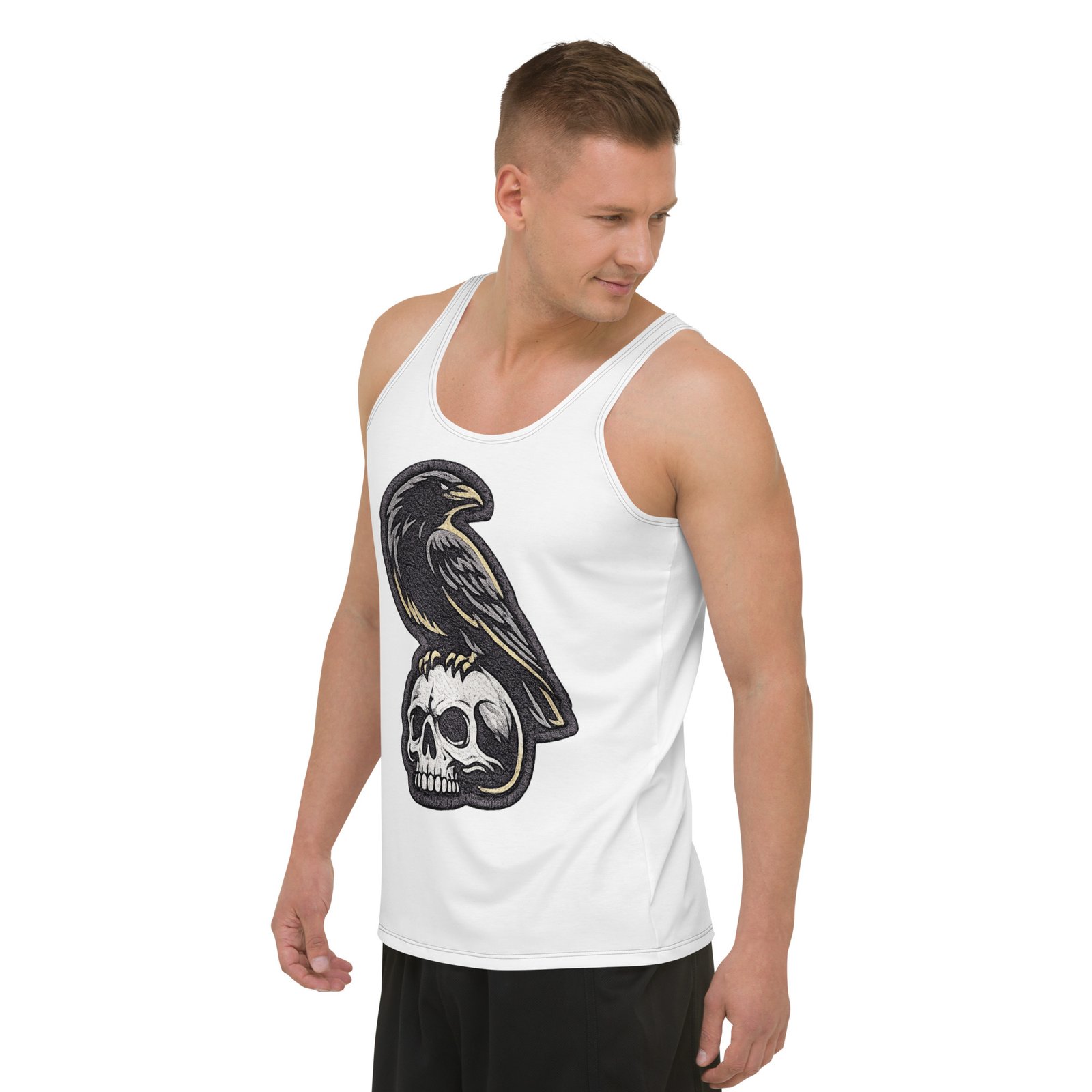 Męski tank top z krukiem i czaszką – koszulka męska bez rękawów z grafiką kruka na czaszce| Zarn.pl Męski tank top z krukiem i czaszką – koszulka męska bez rękawów z grafiką kruka na czaszce - obrazek 5