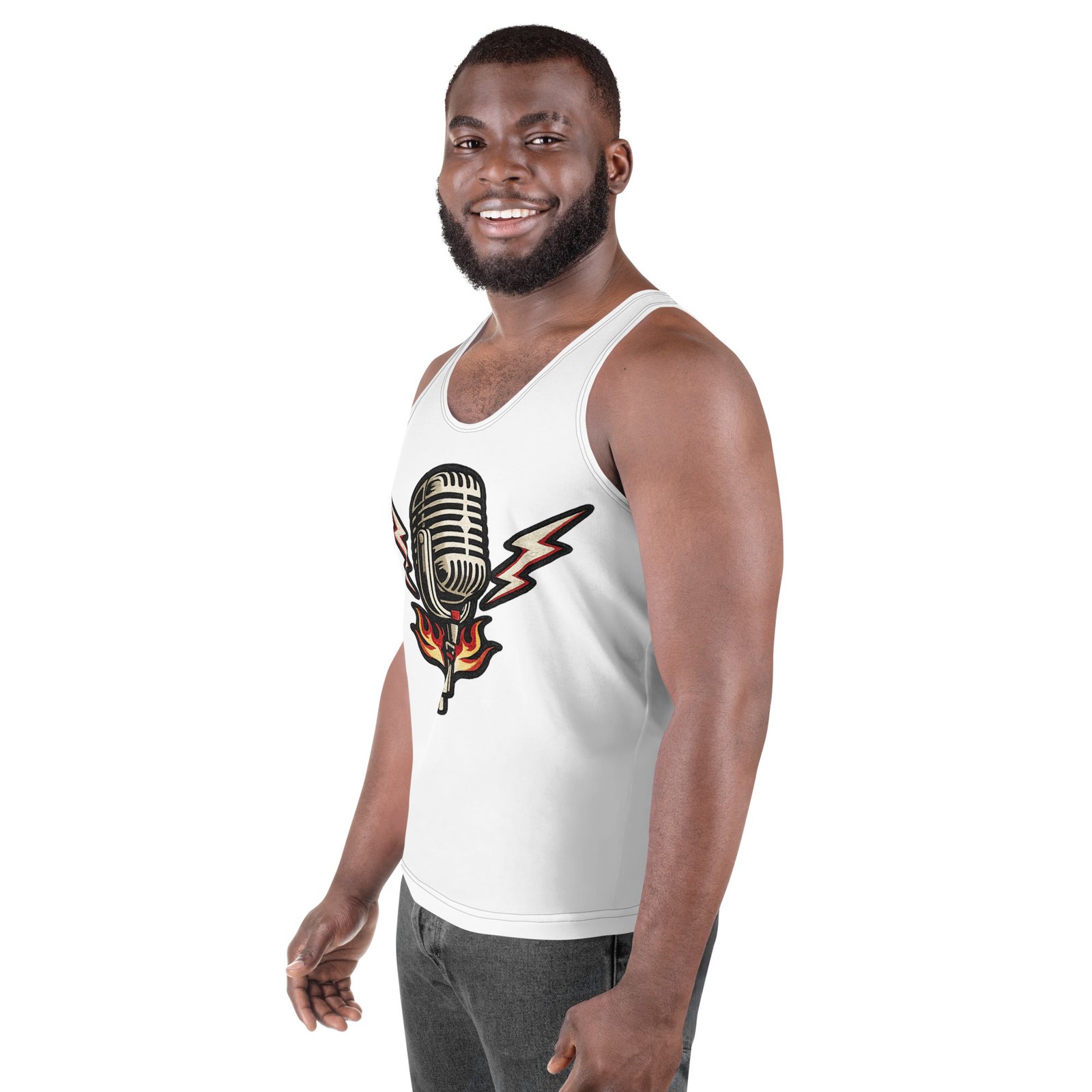 Męski tank top z grafiką retro mikrofonu – koszulka męska bez rękawów z mikrofonem vintage| Zarn.pl Męski tank top z grafiką retro mikrofonu – koszulka męska bez rękawów z mikrofonem vintage - obrazek 5