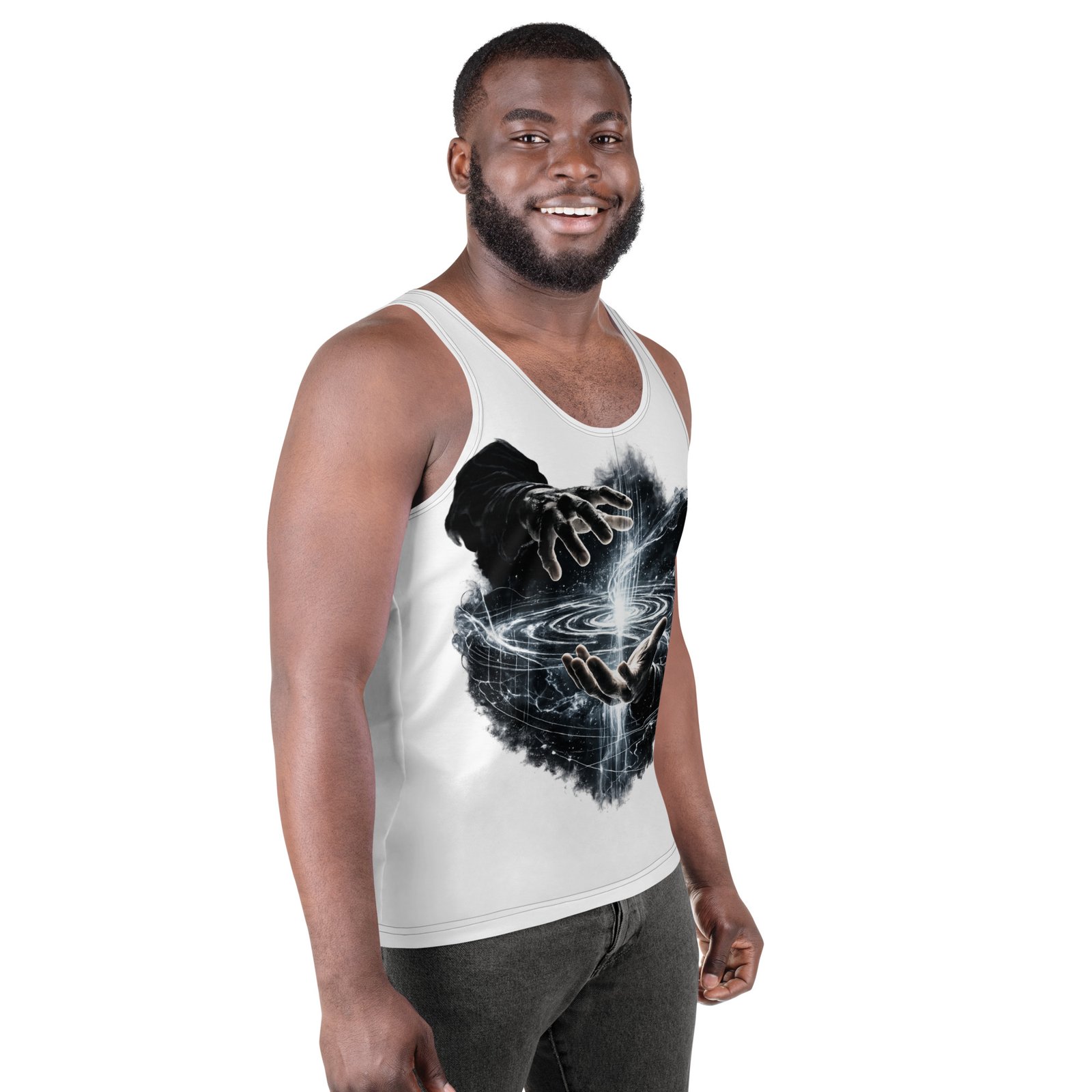 Męski tank top artystyczny „Źródło Energii” – koszulka męska bez rękawów z grafiką kosmicznej energii| Zarn.pl Męski tank top artystyczny „Źródło Energii” – koszulka męska bez rękawów z grafiką kosmicznej energii - obrazek 6