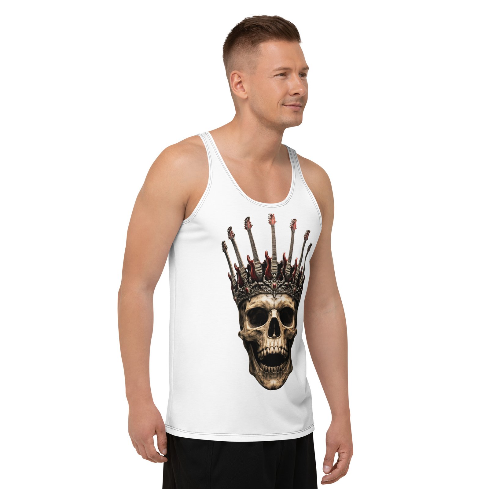 Męska koszulka bez rękawów „Skull Guitar King” – koszulka męska z czaszką i gitarami| Zarn.pl Męska koszulka bez rękawów „Skull Guitar King” – koszulka męska z czaszką i gitarami - obrazek 6