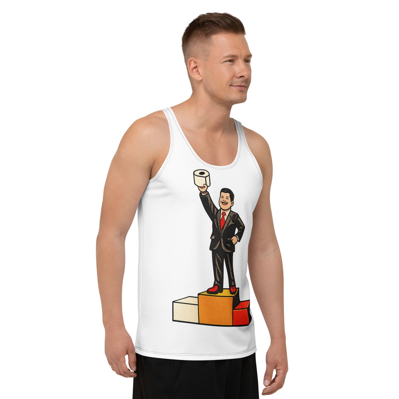 Męski tank top „Papier toaletowy zwycięzcy” – męska koszulka bez rękawów PRL z humorystyczną grafiką| Zarn.pl Męski tank top „Papier toaletowy zwycięzcy” – męska koszulka bez rękawów PRL z humorystyczną grafiką - obrazek 6